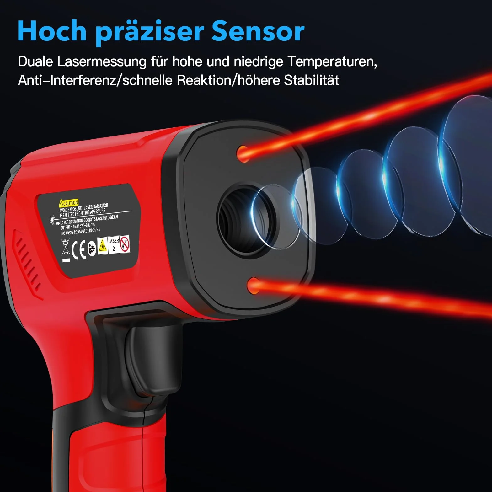 MESTEK Termómetro Infrarrojo Láser -40℃~1600℃ Pistola de Temperatura Sin Contacto Pantalla LCD a Color Ajuste Emisividad