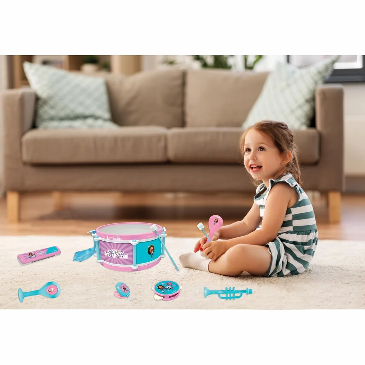 Lexibook La Casa de Muñecas de Gabby Set de 7 Instrumentos Musicales Tambor Maracas Castañuela Armónica Flauta Rosa Azul K360GDHLXB