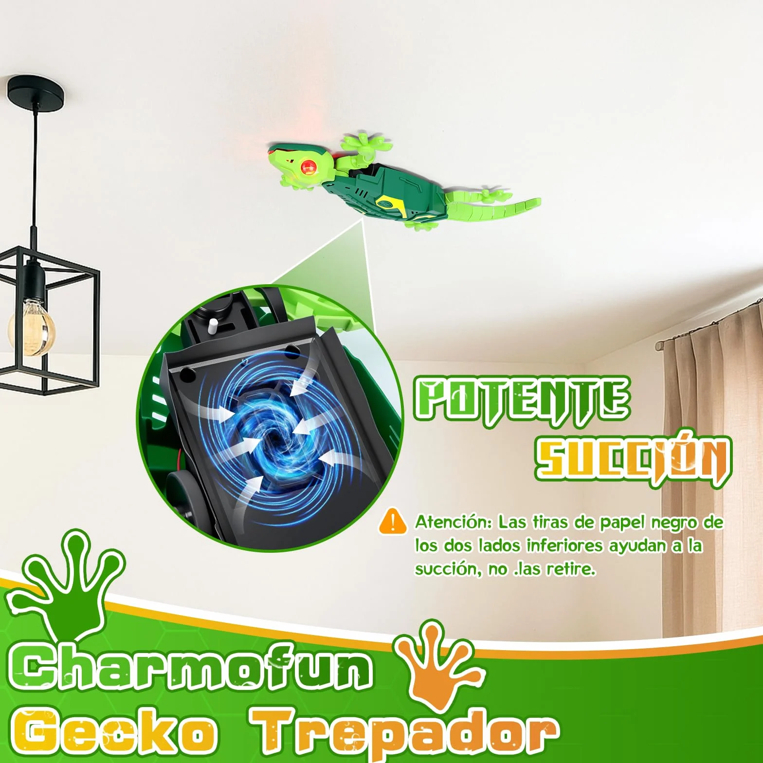 Charmofun Lagarto Trepador Paredes con Ojos LED, Gecko Juguete Realista para Niños 4+ Años (Verde)