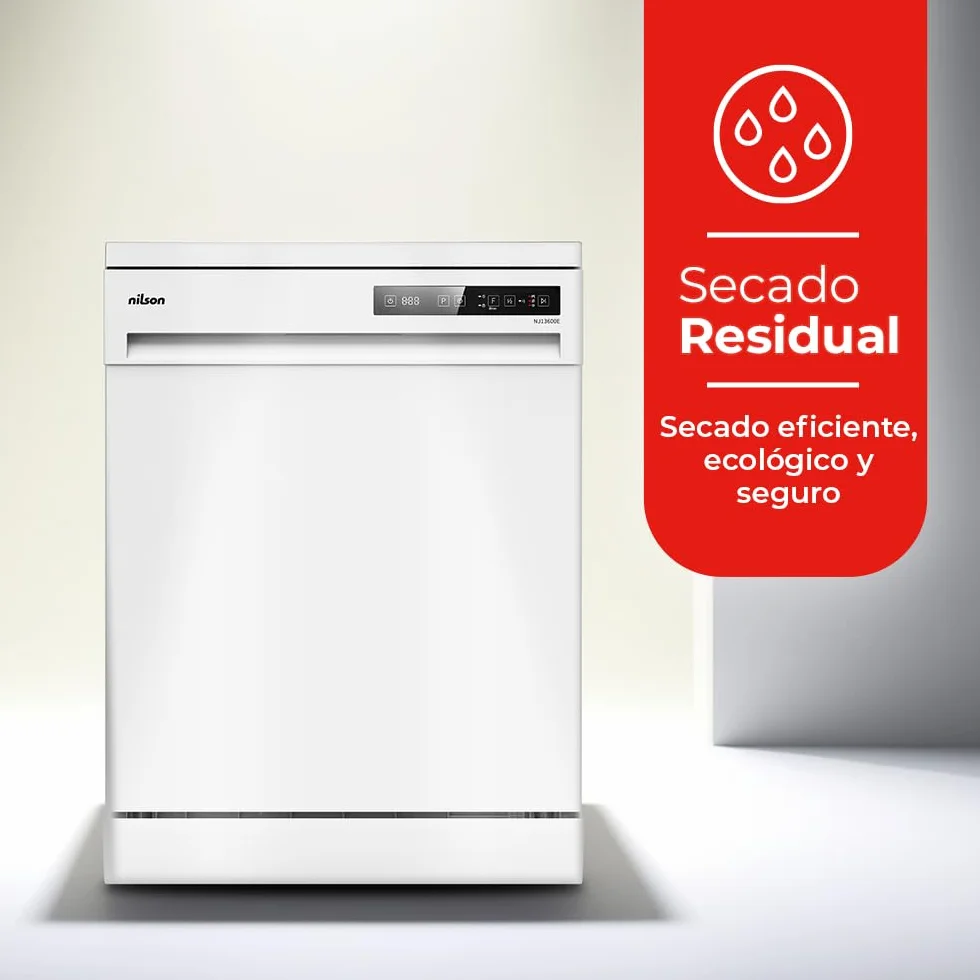 Nilson Lavavajillas 60cm Blanco NJ13600E 1890W 14 Cubiertos 6 Programas Eficiencia Energética Clase E