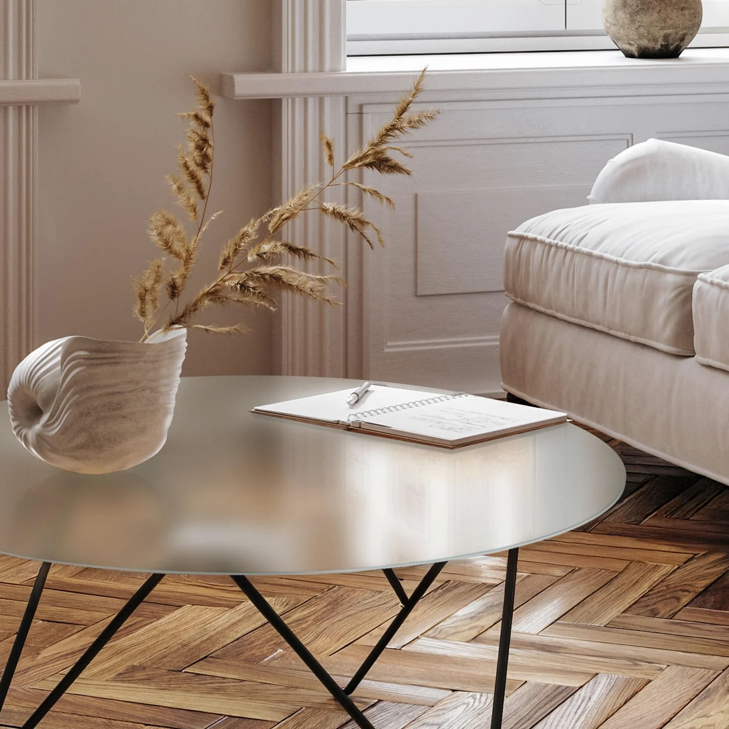 Tulup Tablero de Cristal Esmerilado 100 cm para la Cocina, Comedor y Salón Vidrio Templado Efecto Mate con Pies Antideslizantes Borde Pulido Fácil Limpieza Redonda