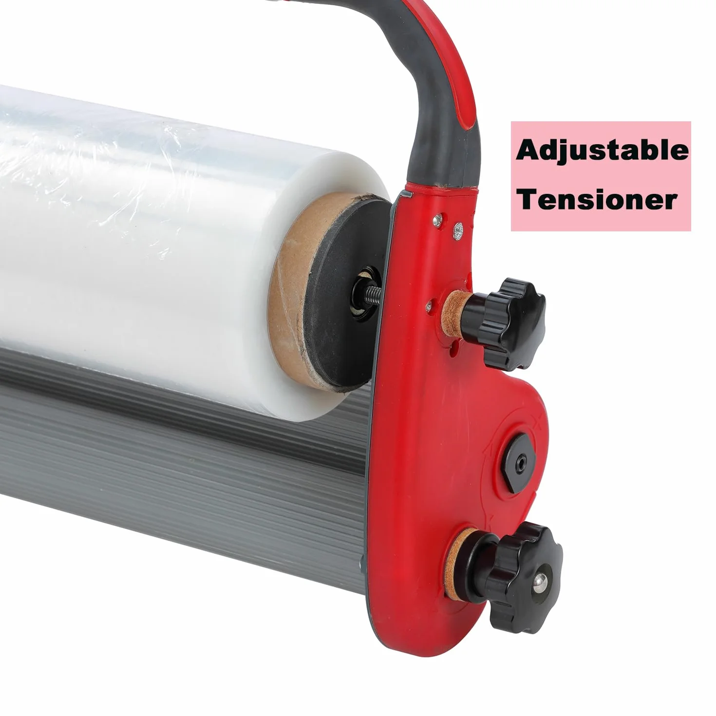 KATSU Tools Herramienta dispensadora manual de película estirable, tensión ajustable, máquina de embalaje de palés de cartón, 1 rollo de película de 3 kg incluido
