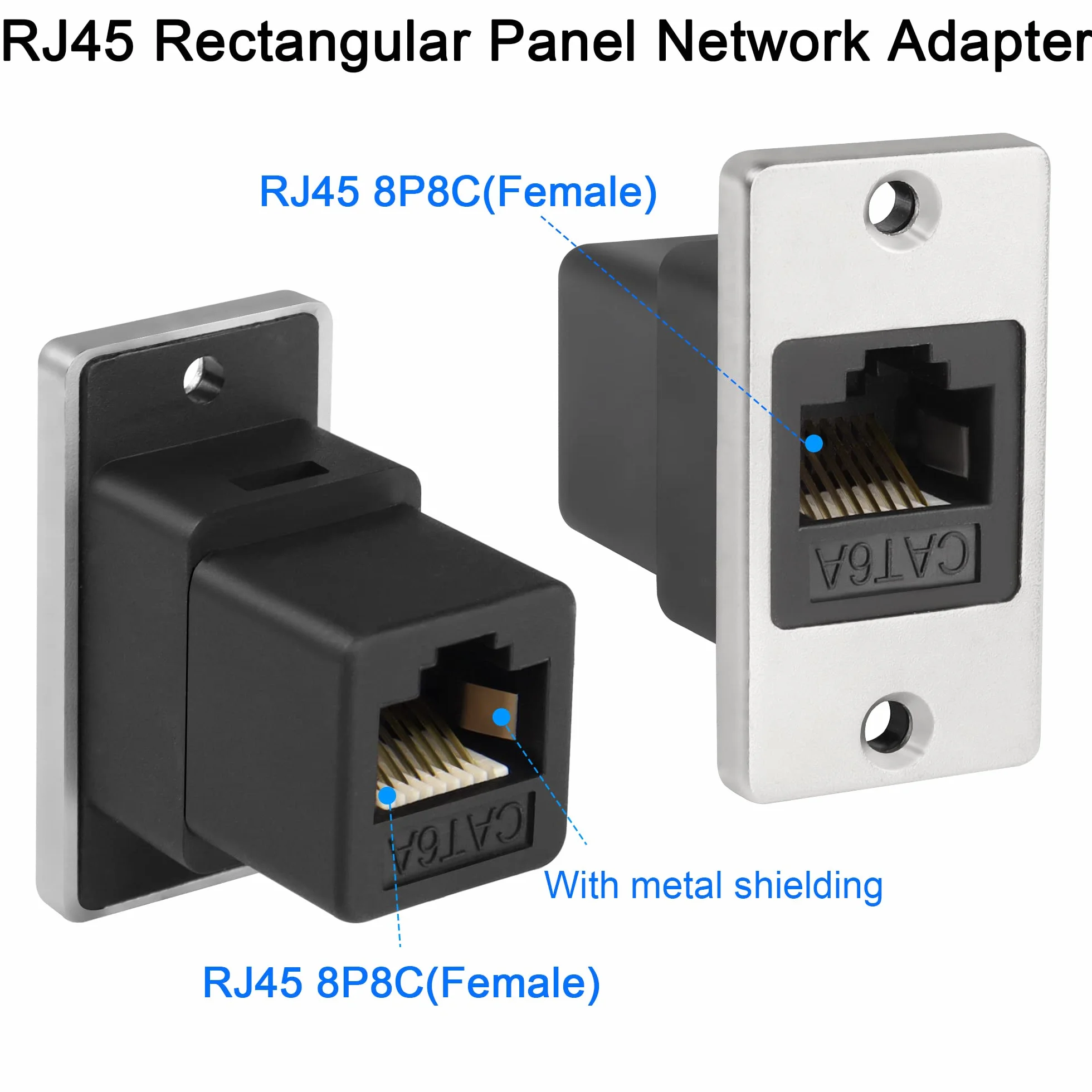 QIANRENON RJ45 Cat6A Hembra a Hembra Adaptador de Red Rectangular Blindado