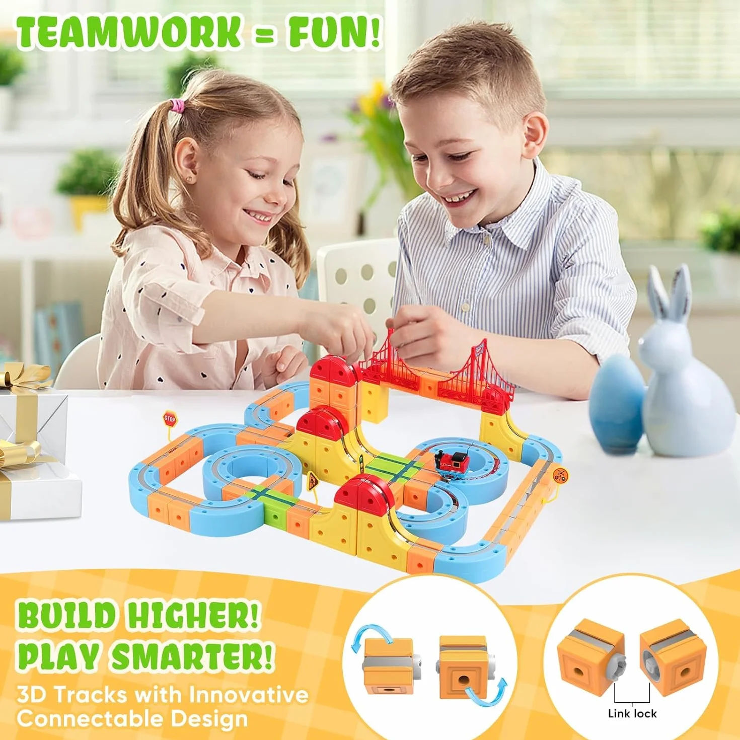 Felly Electric Train Set para Niños con Pista Flexible 3D, Juguete de Aprendizaje DIY Cube Track, Regalo 3-12 Años