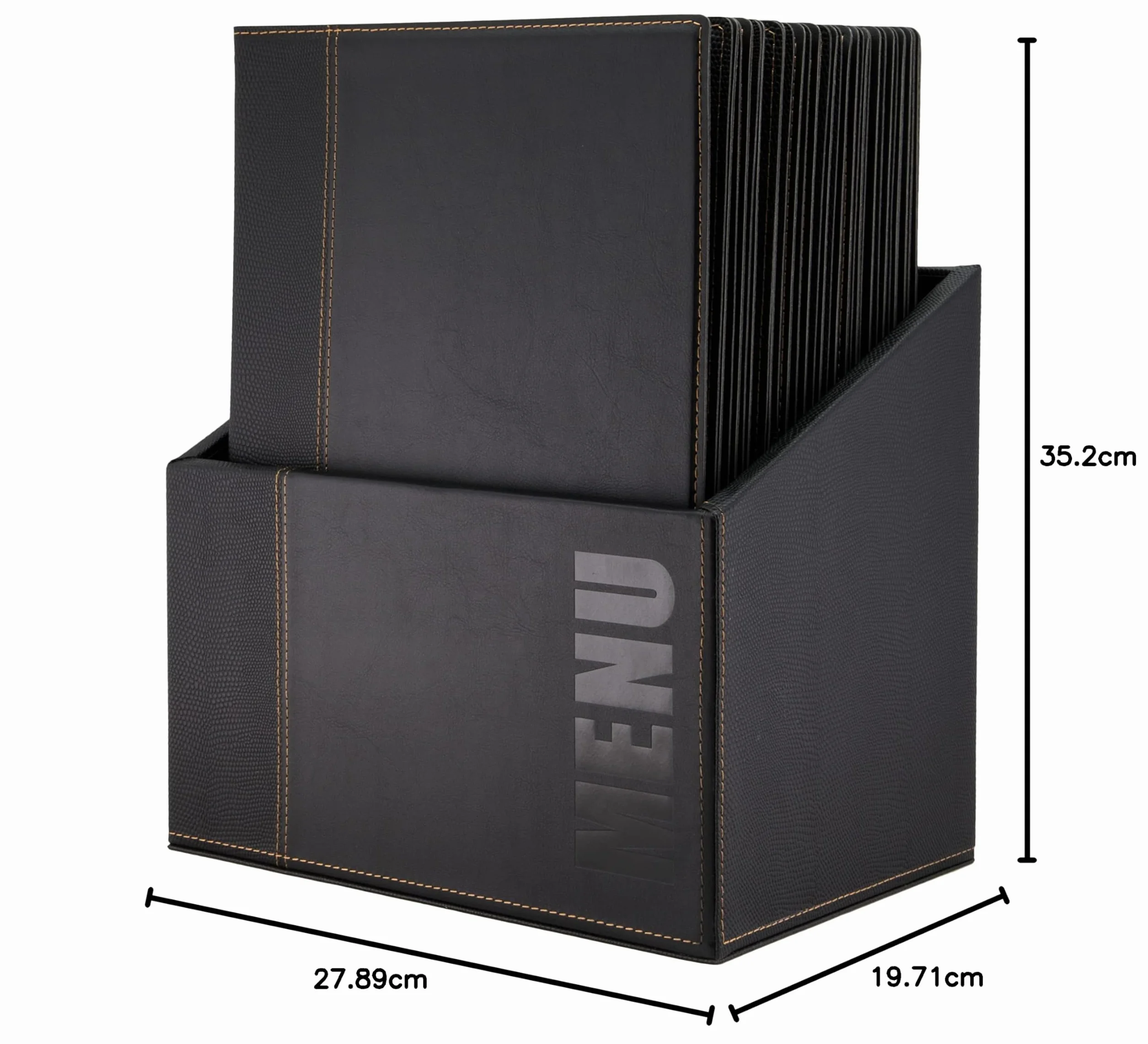 SECURIT - Set de 20 Portamenús Trendy Line con Caja de Exhibición - 1 Inserto Fijo Doble Cara = 4 Páginas A4 - Posibilidad de Añadir Insertos - Café, Bar, Restaurante - Imitación Cuero PU - Negro