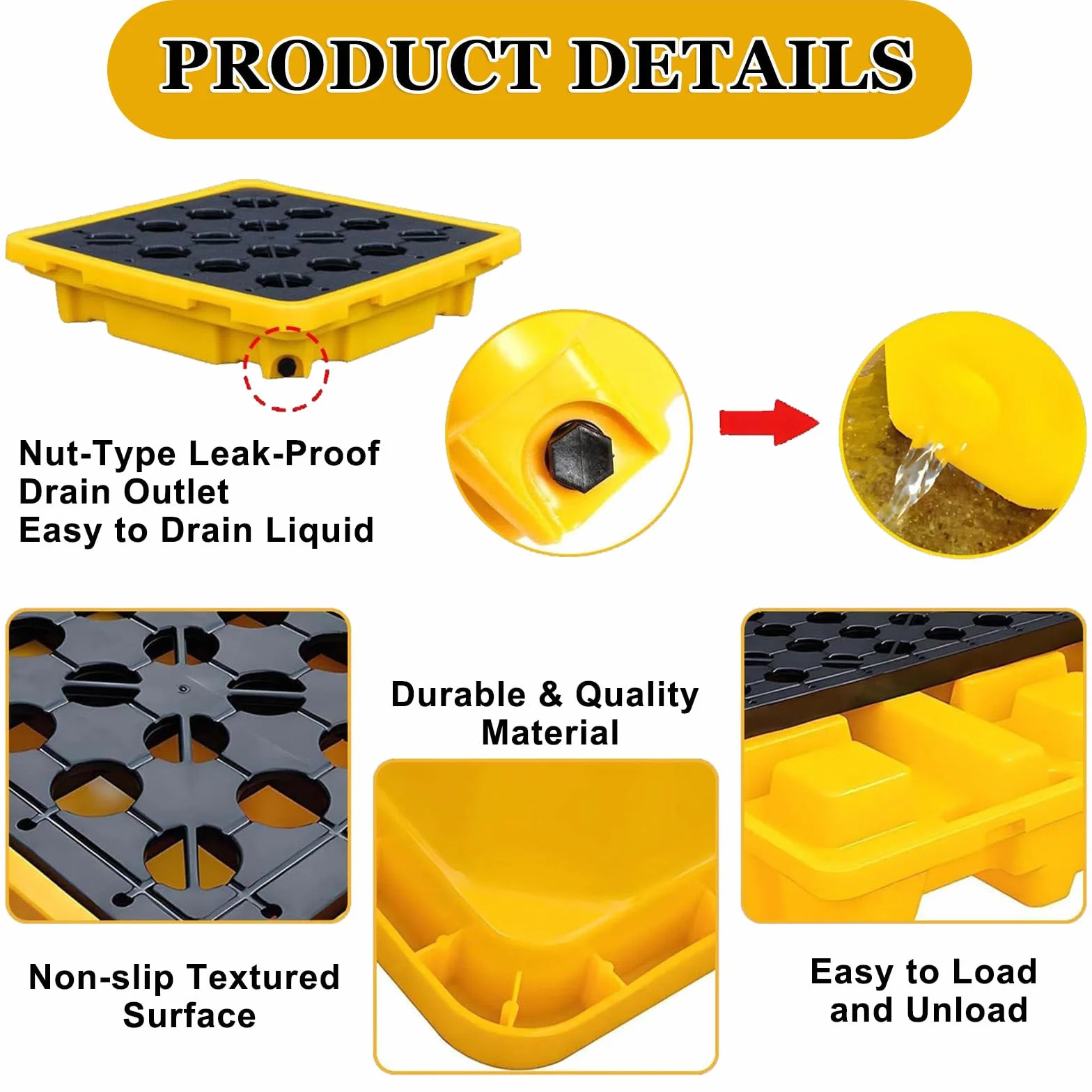Paleta Modular De Contención De Derrames, Plataforma Modular para Derrames De Alta Resistencia para Montacargas, Bandeja De Plástico,para Tanques De Aceite Y Líquidos 66 * 36 * 12cm