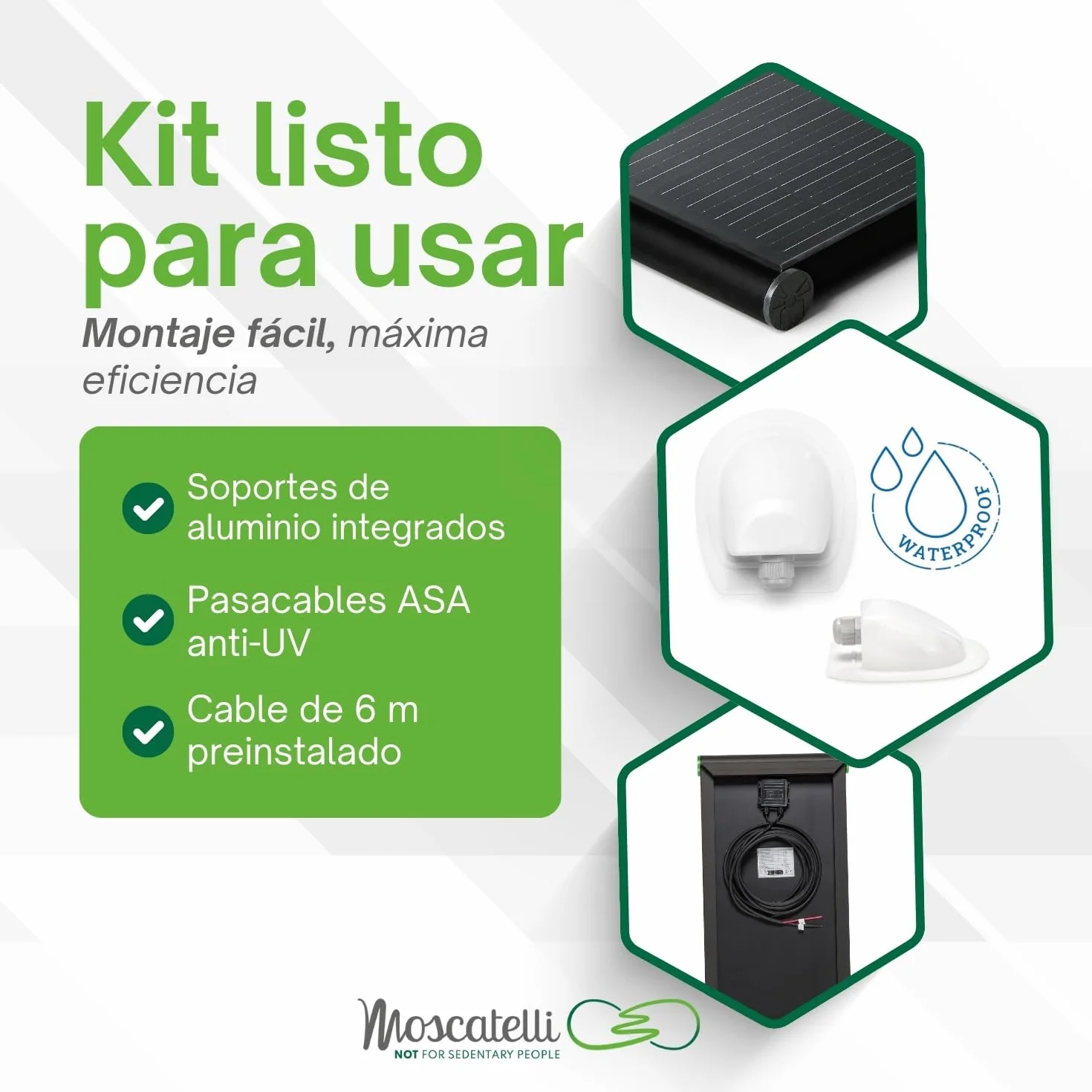 MOSCATELLI Placa Solar 120W SLIM Black Boost Monocristalino PERC kit solar completo para Camper con Perfil Integrado de Aluminio Negro para Montaje en el Techo - SIN REGULADOR