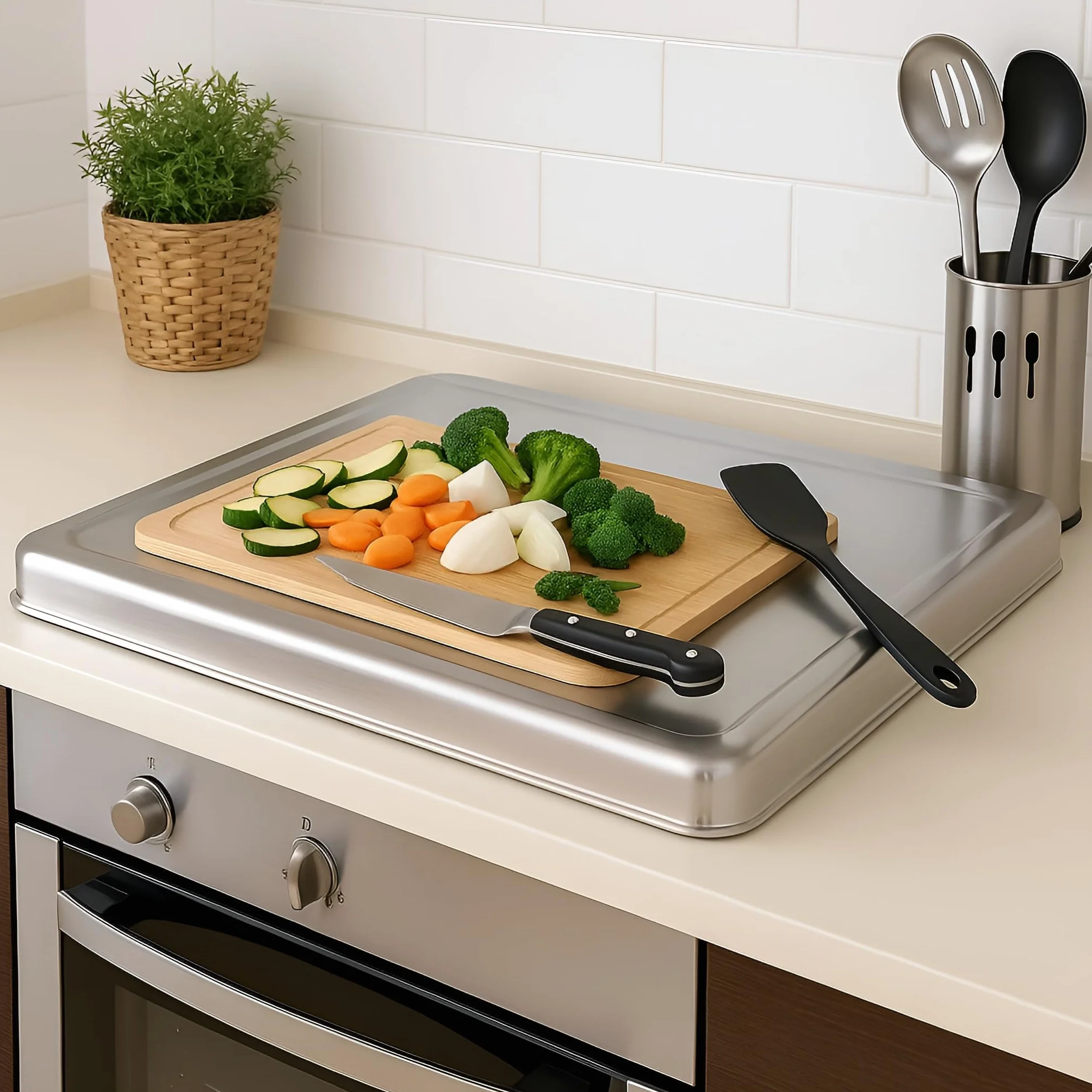 Tapa encimera gas vitrocerámica acero inoxidable 58 cm cubre fuegos blanco negro