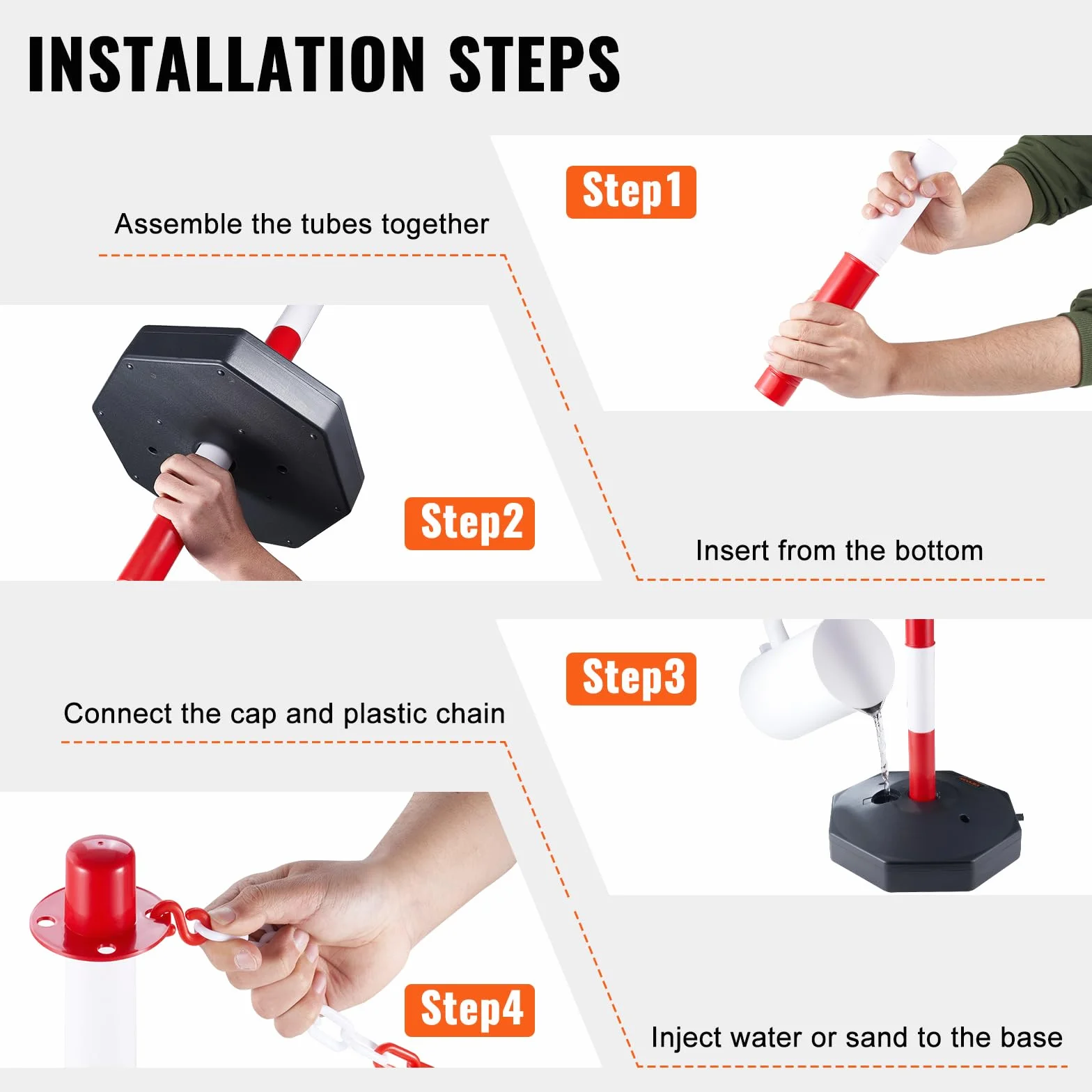 VEVOR Poste de Tráfico 6 Piezas Cono de Altura Ajustable Cadena 2 m Control de Tráfico Rojo y Blanco