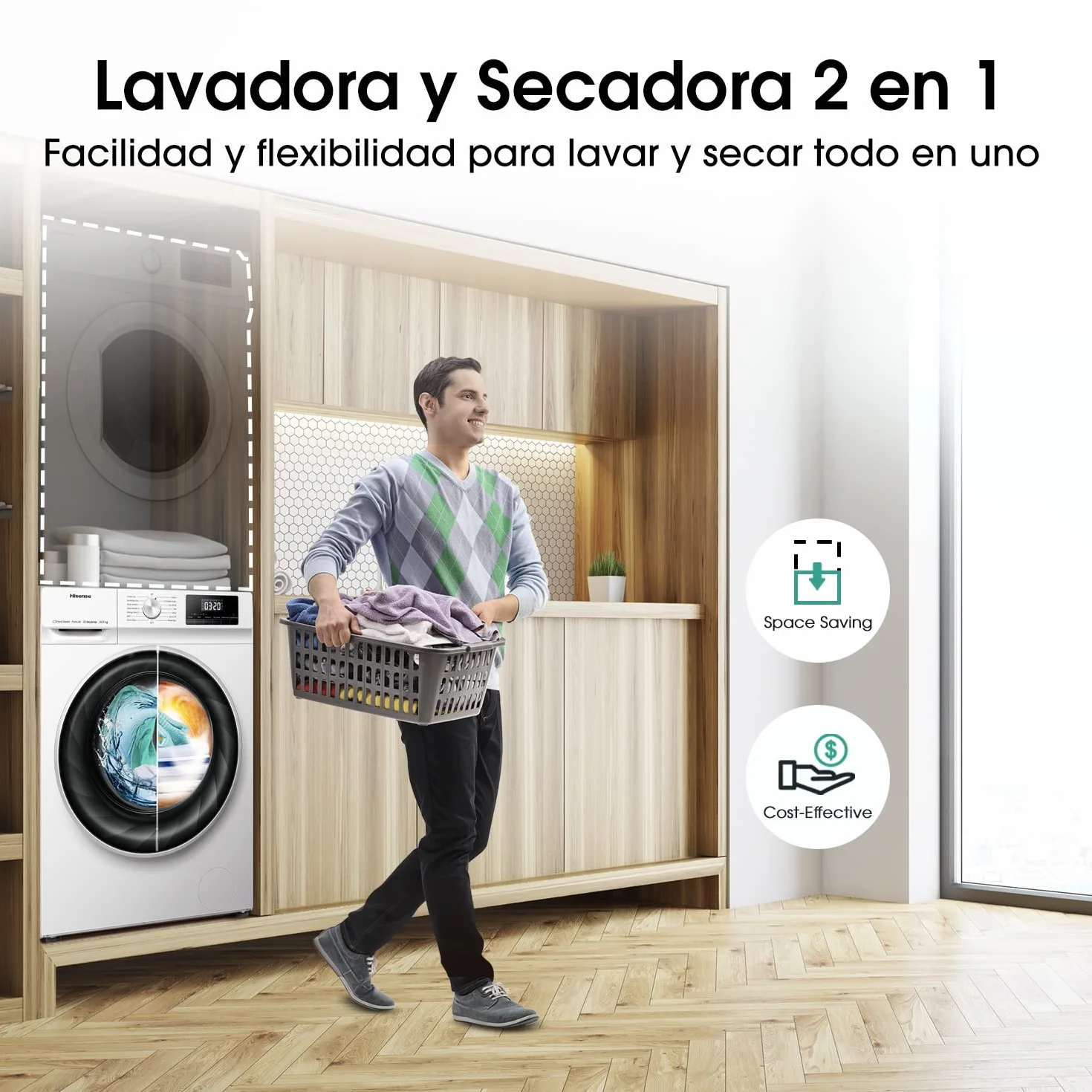 Hisense Lavadora Secadora 10KG 1400RPM Función Vapor JetWash Blanco