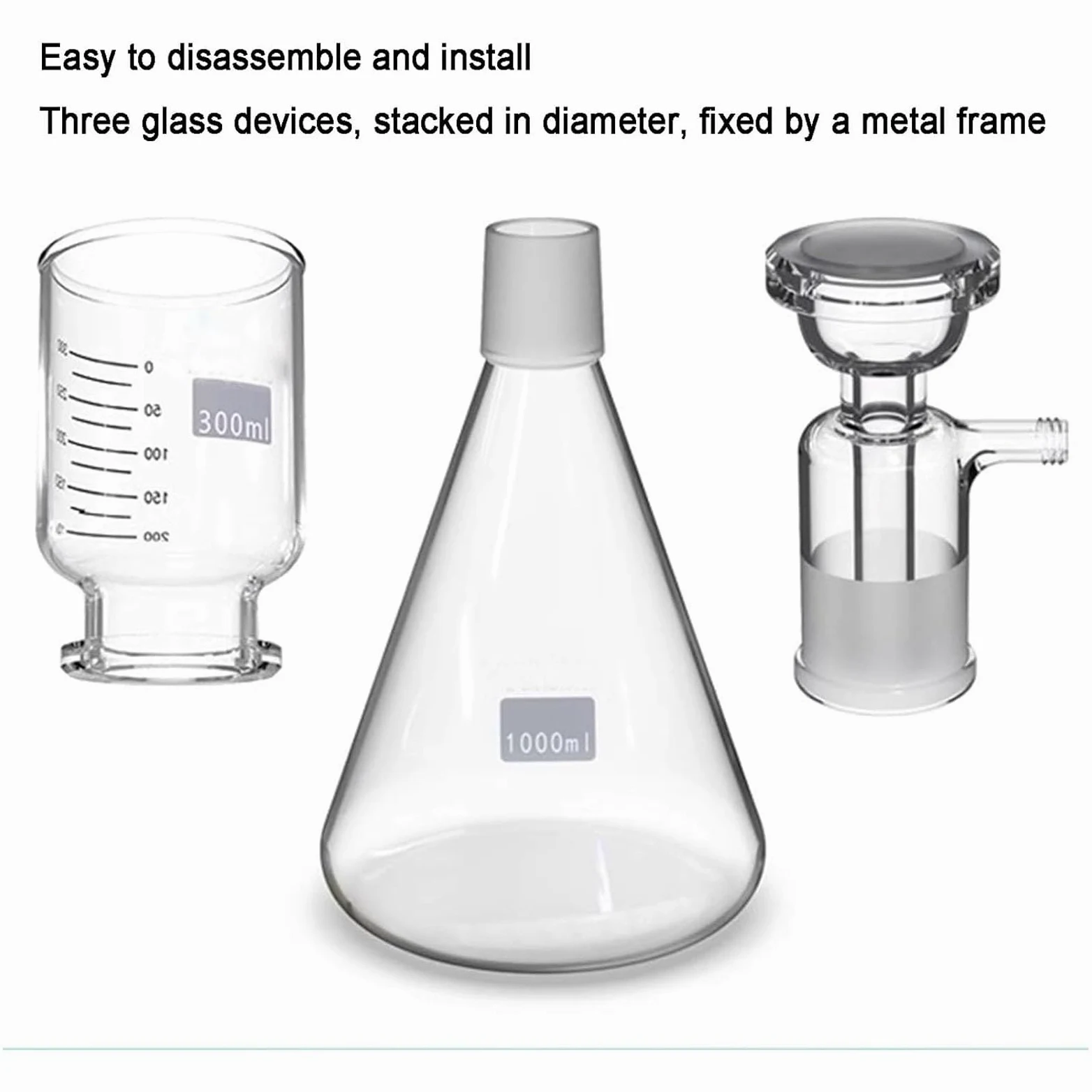 Aparato De Filtración Al Vacío De Laboratorio, Conjunto De Filtración Al Vacío De Vidrio De Borosilicato, con Botella De Filtro De 1000 Ml Y Embudo De 300 Ml, Cuello De Perno con Tubería