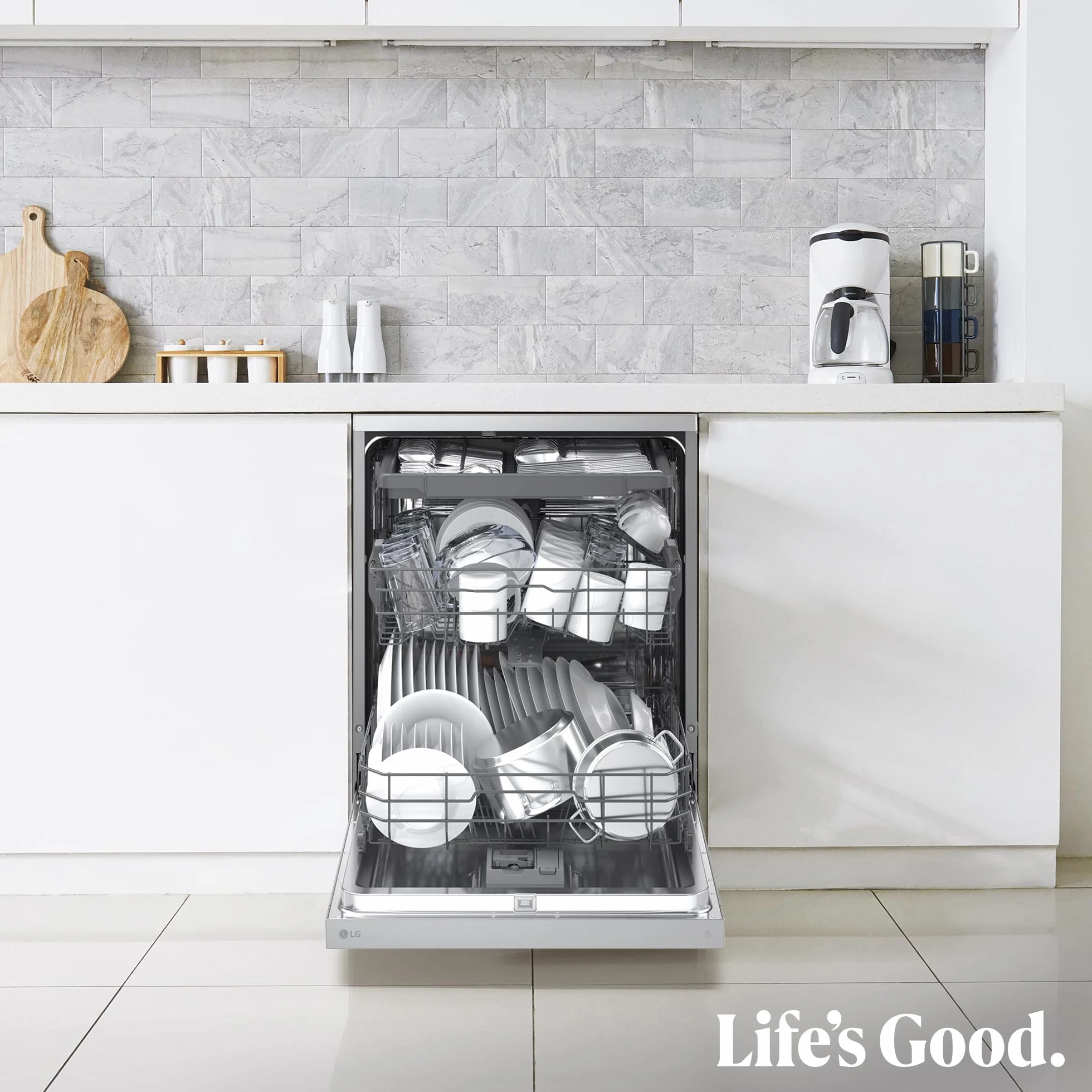 LG DF273FV Lavavajillas QuadWash Steam EasyRack Bandeja Cubiertos Smart Diagnosis Apertura Automática A 14 Inox Antihuellas