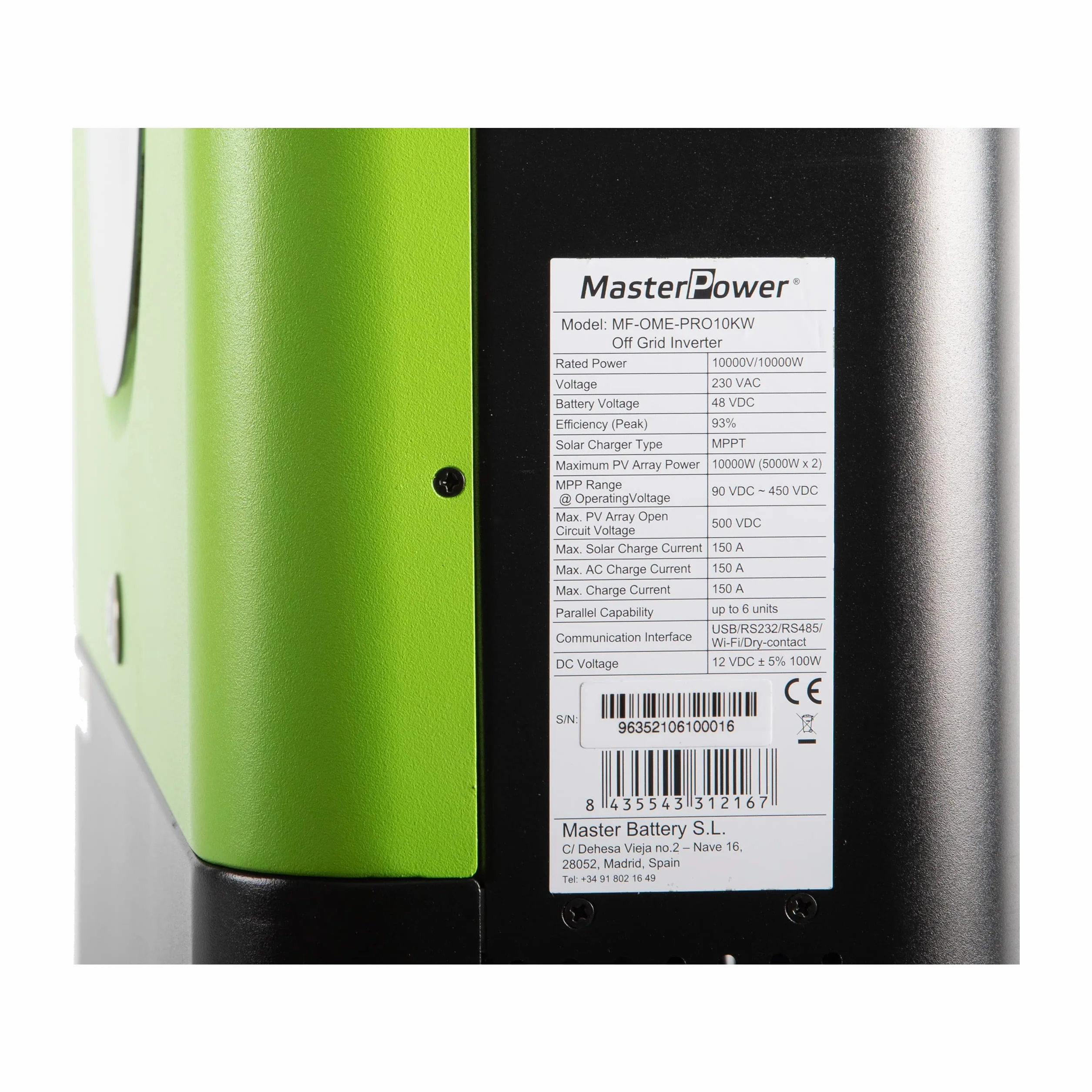 Master U-Power Inversor Solar Hibrido Power Pro 10000W 48V V2 Paralelizable, 2 MPPT 150Ah 10000W (2 x 5000W) en Paneles con WiFi Integrado