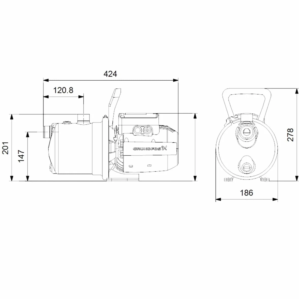 Grundfos Bomba centrífuga monoetapa, 1x230V 50Hz 1,5M, con entrada axial, modelo JP 5-48 S-BBVP, en acero inoxidable, 42,5 x 40,5 x 27,8 centímetros, color gris (referencia: 99458769)