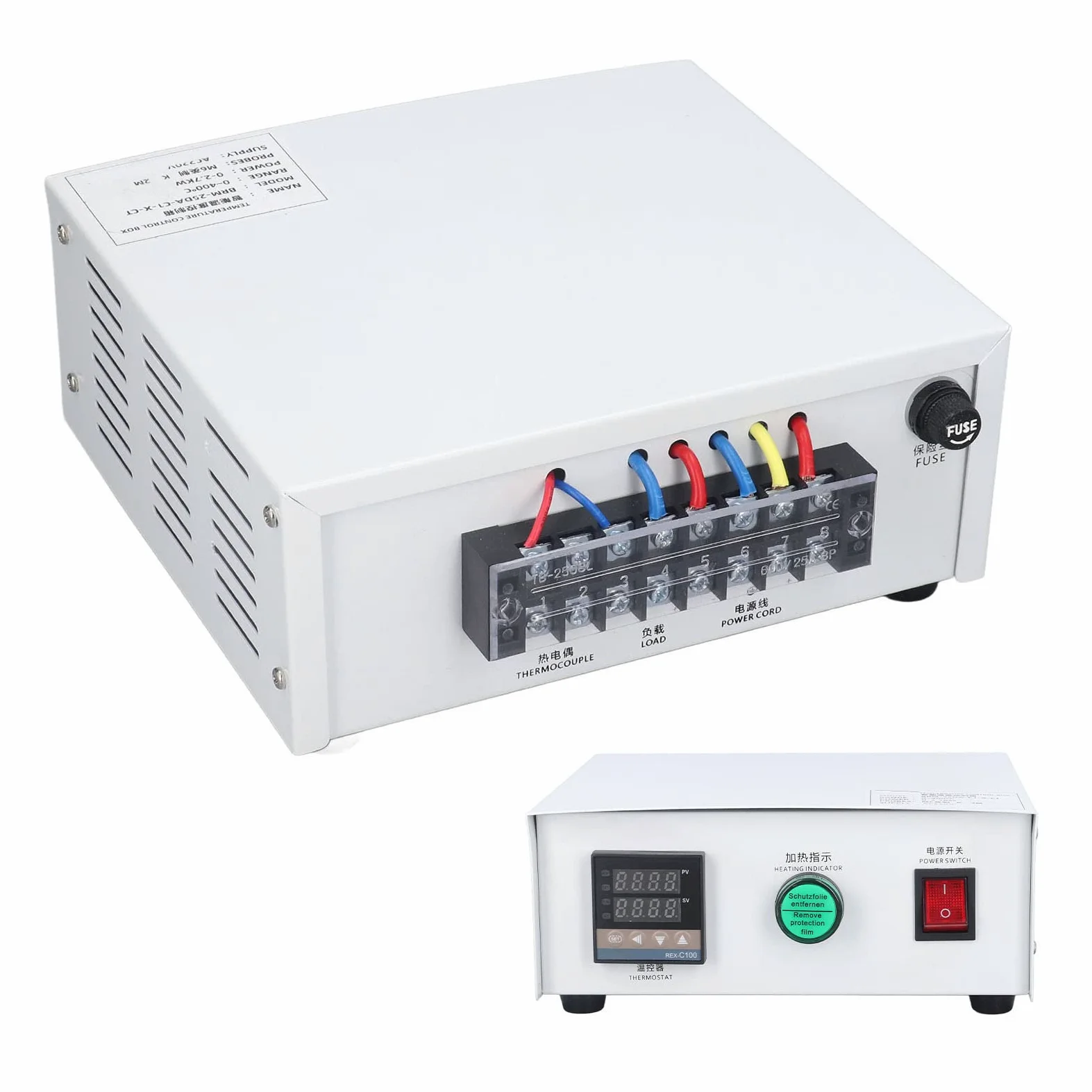 FTVOGUE Caja de Control de Temperatura PID Kit de Controlador de Temperatura Digital de Acero Inoxidable AC220V 32 a 752 Fahrenheit Tipo K Termopar Autoajuste para Hornos Máquinas de Estampado (tío