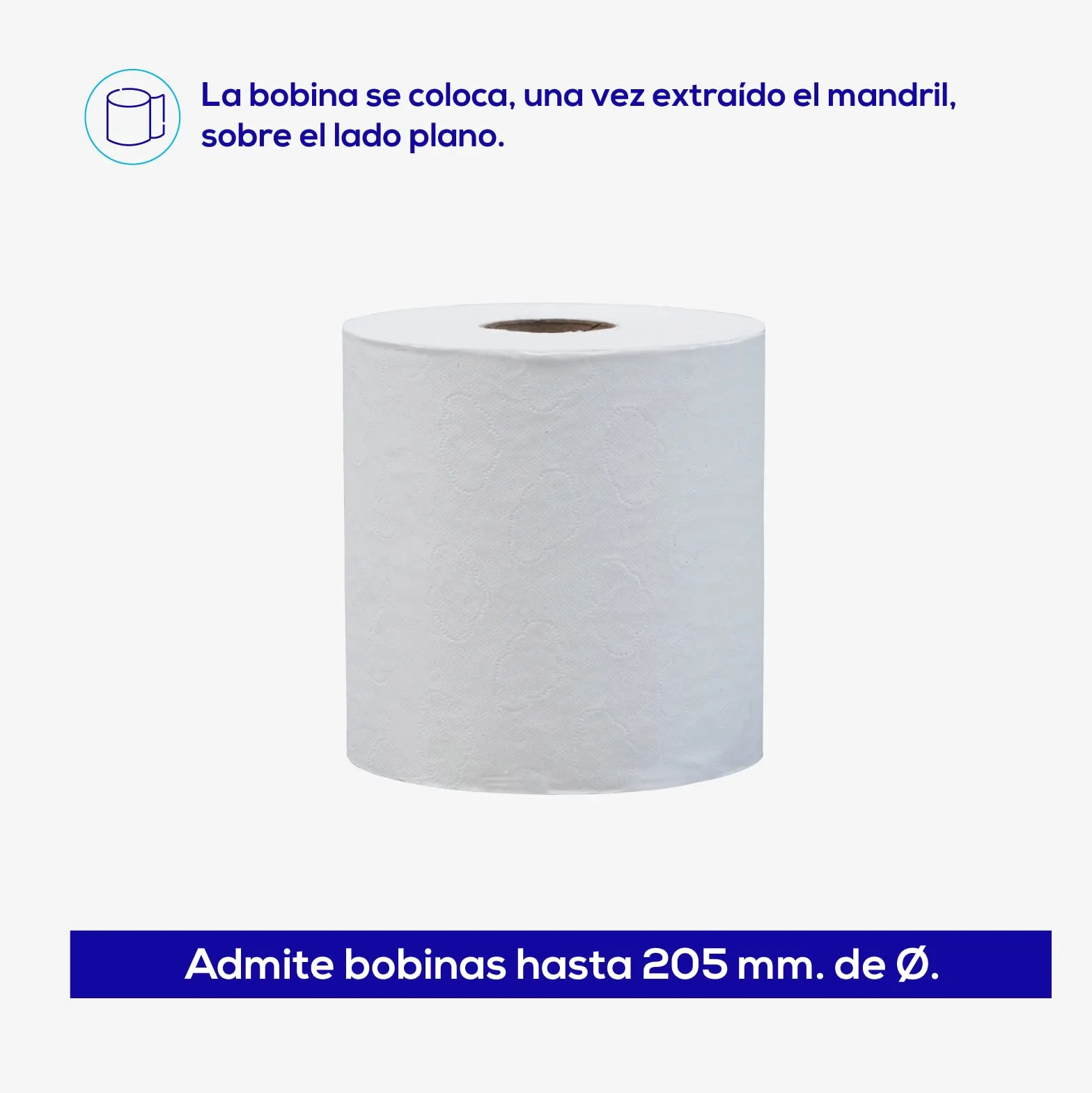 Jofel - Dispensador de Papel en Bobina hasta 205mm Mecha en Continuo, Bobina Especial para Dispensar por el Centro de la Base, Maxima Higiene, Carcasa de Acero, Futura AG45000, Inox. Satinado