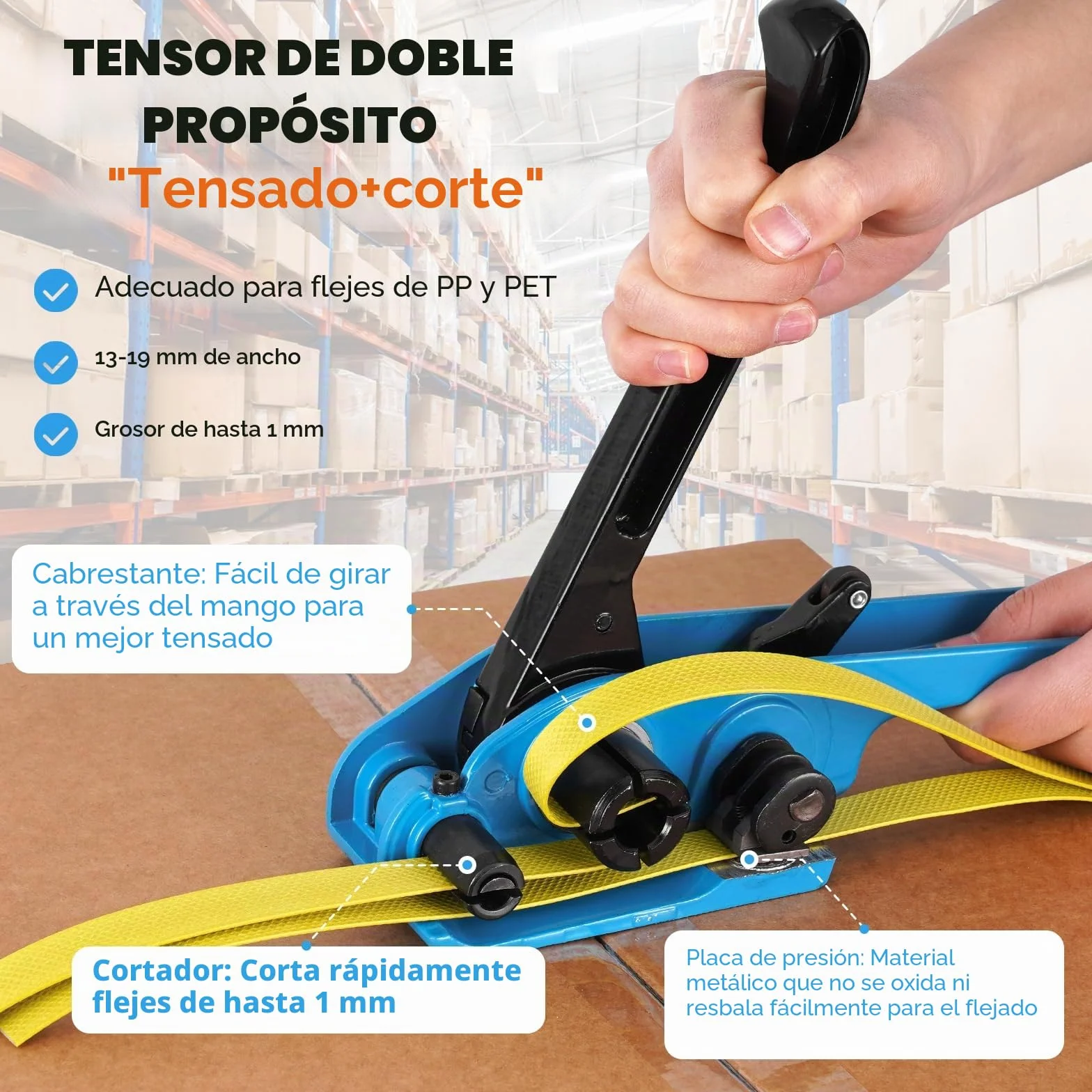 BAOSHISHAN Kit de flejado con 200M de fleje PP(Polipropileno) Herramienta de flejado manual para fleje PET/PP de 13-19mm de ancho y 0,6-1mm de grosor