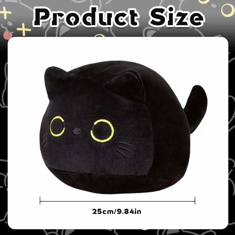 Peluche Gato Negro 25cm Almohada de Peluche Muñeca de Felpa Regalo para Amantes de Gatos