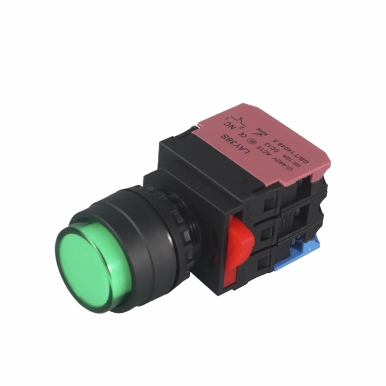 10 Uds interruptor de botón iluminado LA38-10D reinicio momentáneo autobloqueo inicio parada Control de potencia 22mm LAY38S(Blue,SELF LOCKING_1NO_220V AC DC)