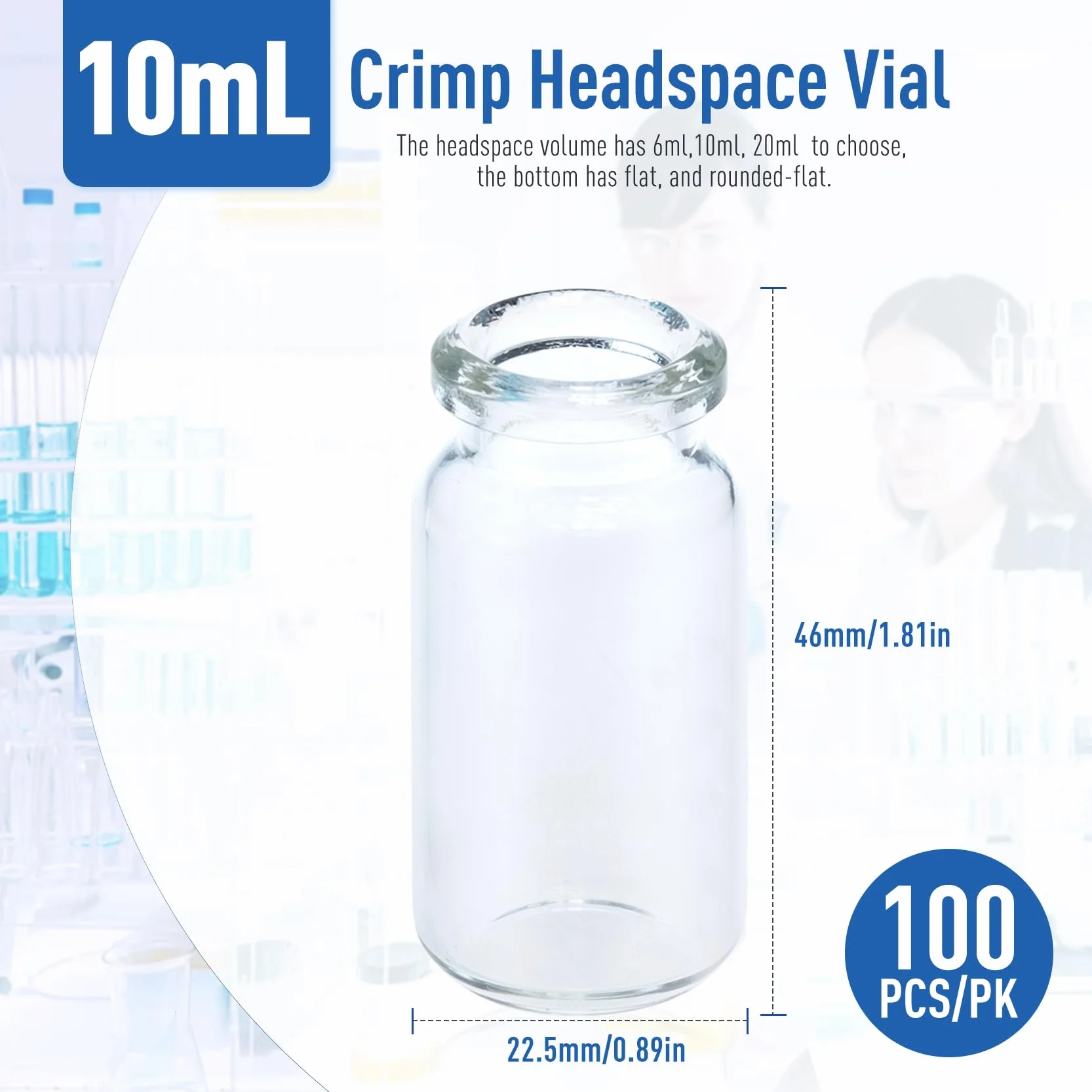 Frascos de vidrio para HPLC de 10 ml, borosilicato, fondo plano transparente, 100 PCS
