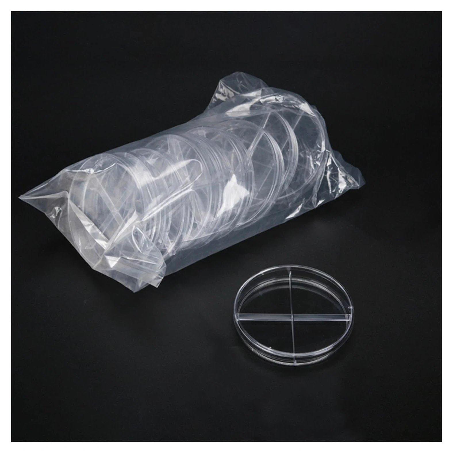 YYJzsw 80 Unids/lote Cuatro Celosías 90mm Plato De Petri De Plástico Estéril Plato De Cultivo De Laboratorio Transparente