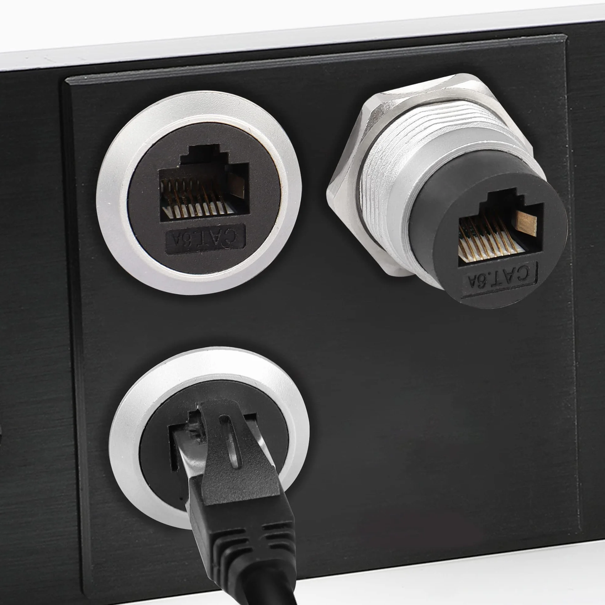QIANRENON Cat6a RJ45 Adaptador Fijación Fija Roscada Hembra a Hembra Panel Montaje Ethernet Aluminio Impermeable