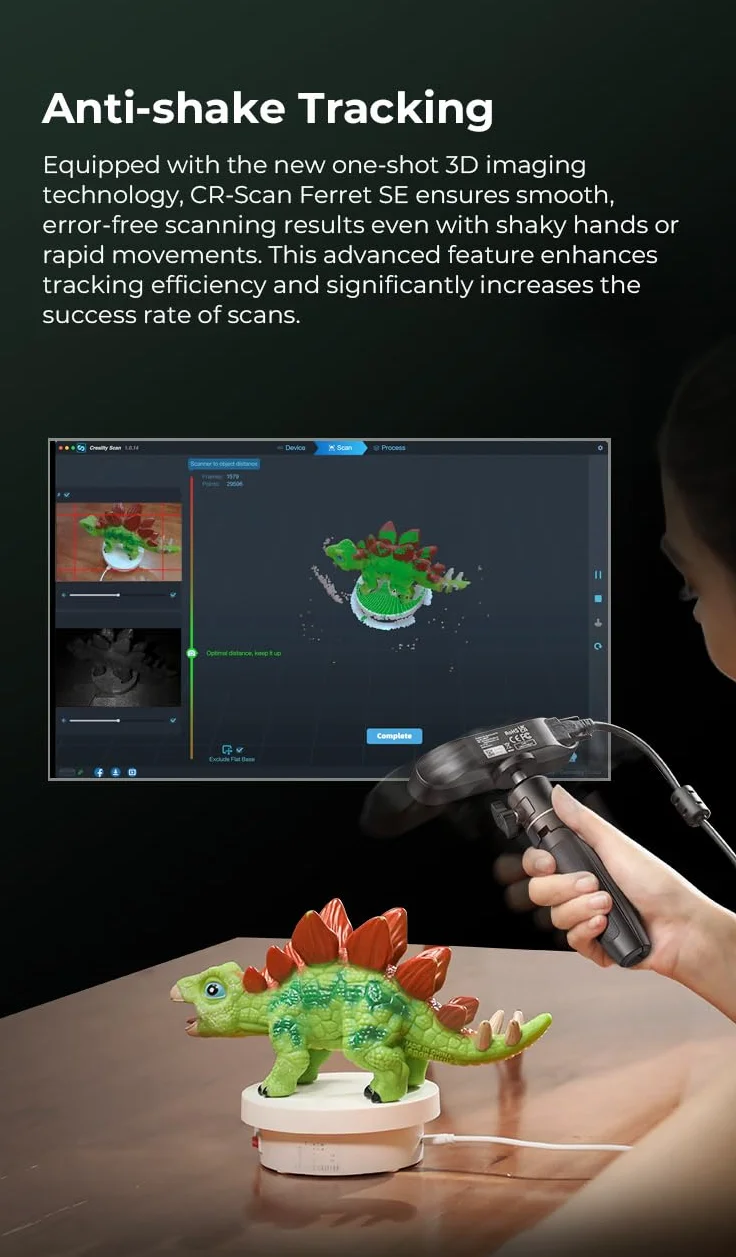 Creality CR-Scan Ferret SE 3D Escáner, seguimiento antivibración, precisión de escaneo de 0,1 mm, escáner portátil de 30 FPS para impresoras 3D,puede escanear objetos negros/metálicos para Windows/Mac