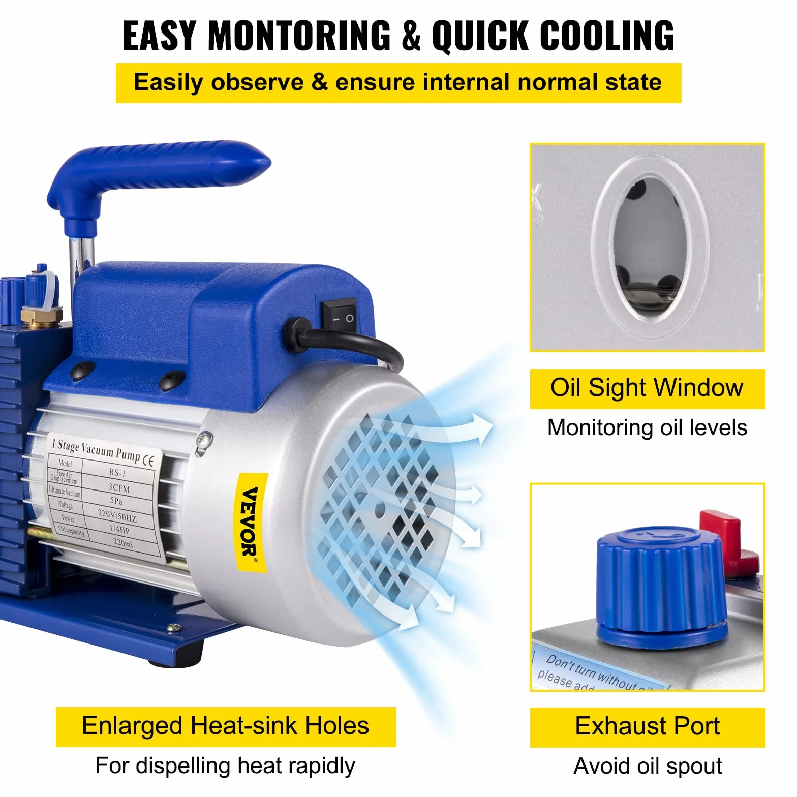 VEVOR 3 CFM 1/4HP HVAC Bomba de Vacio con Manómetros Diagnósticos
