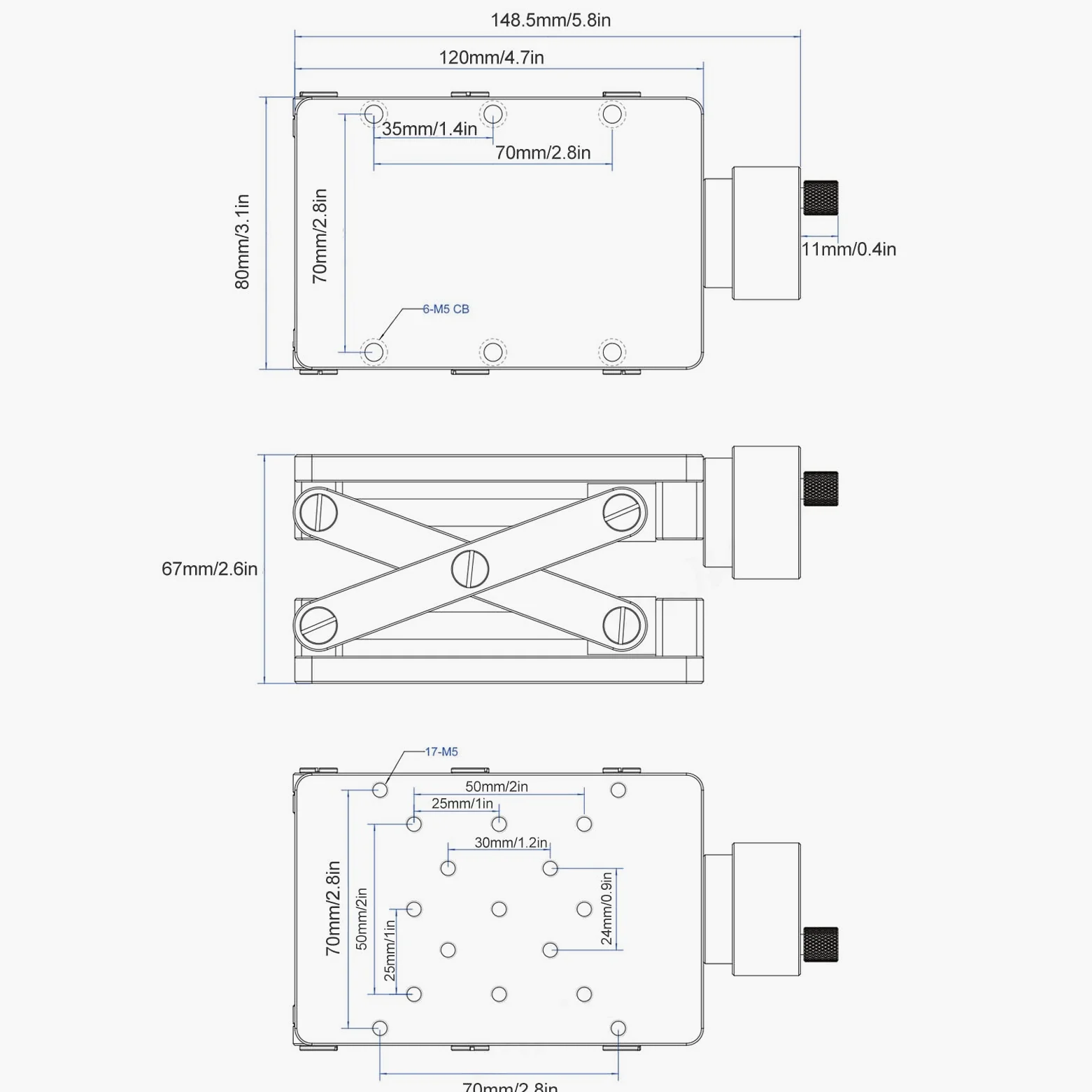 Asixxsix Plataforma de elevación de laboratorio, Plataforma de soporte de tijera ajustable manual, Plataforma de desplazamiento de elevación de alta precisión de 55 mm, Aleación de aluminio Scissor