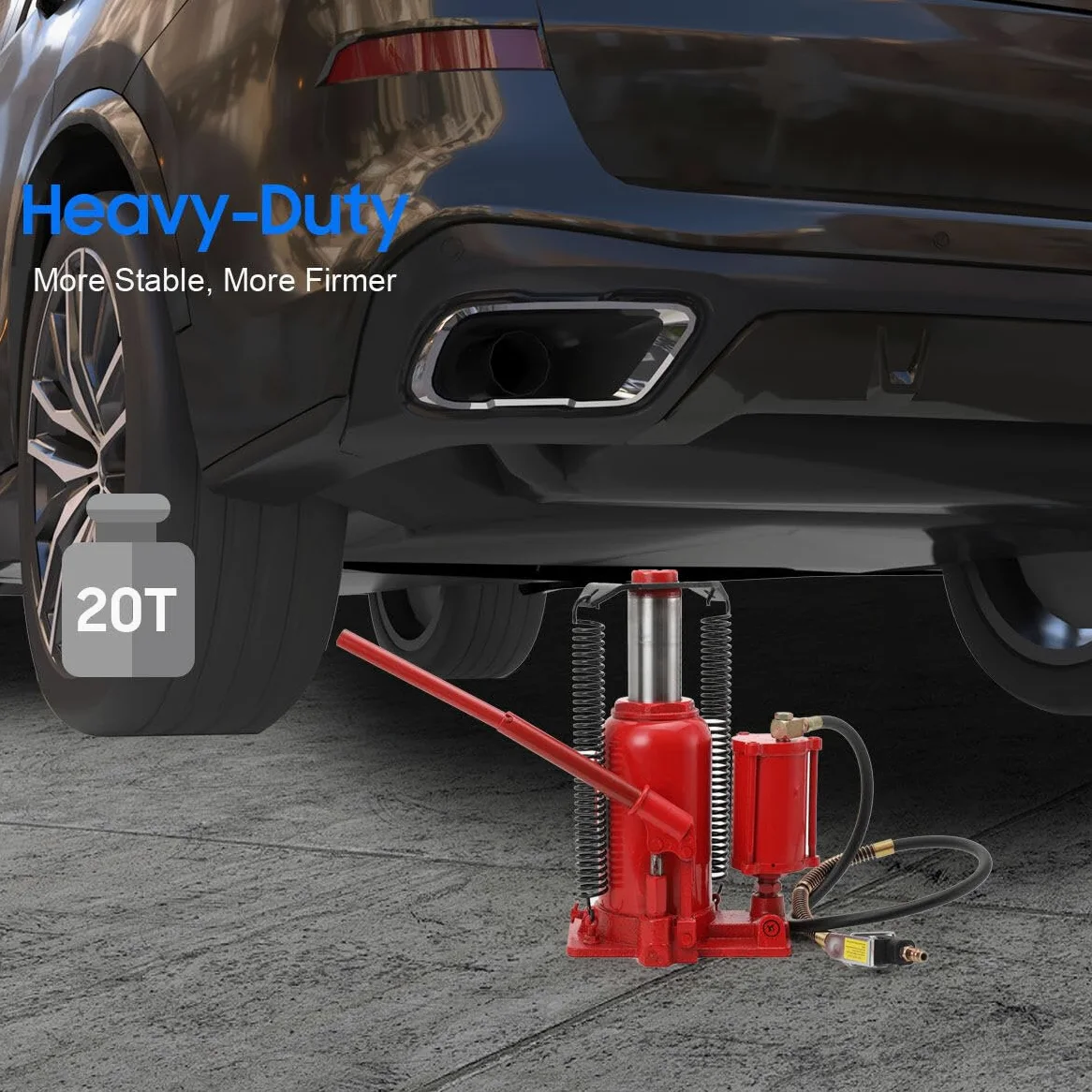 Gato hidráulico de botella 20T con elevador de botellas, cilindro hidráulico, gato hidráulico con palanca de bomba plegable, altura de elevación 260-510 mm, conexión de aire comprimido 1/4