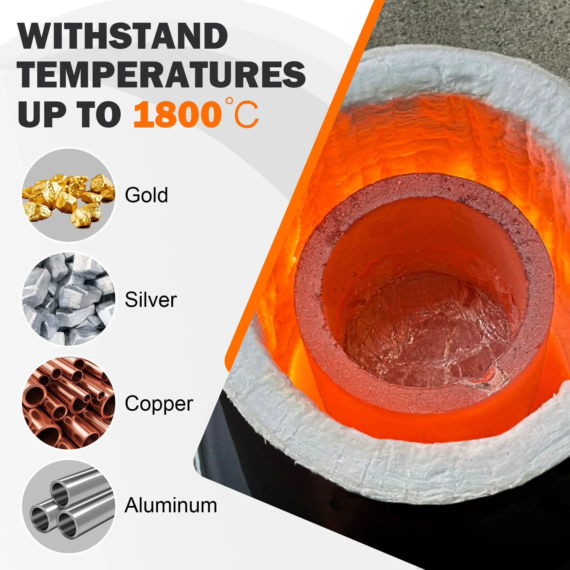 Crisoles de grafito de carburo de silicio,Crisoles para derretir metal,Resiste la alta temperatura 1800 ℃(3000 °F), Fundición de fundición de refinación de aluminio oro plata cobre