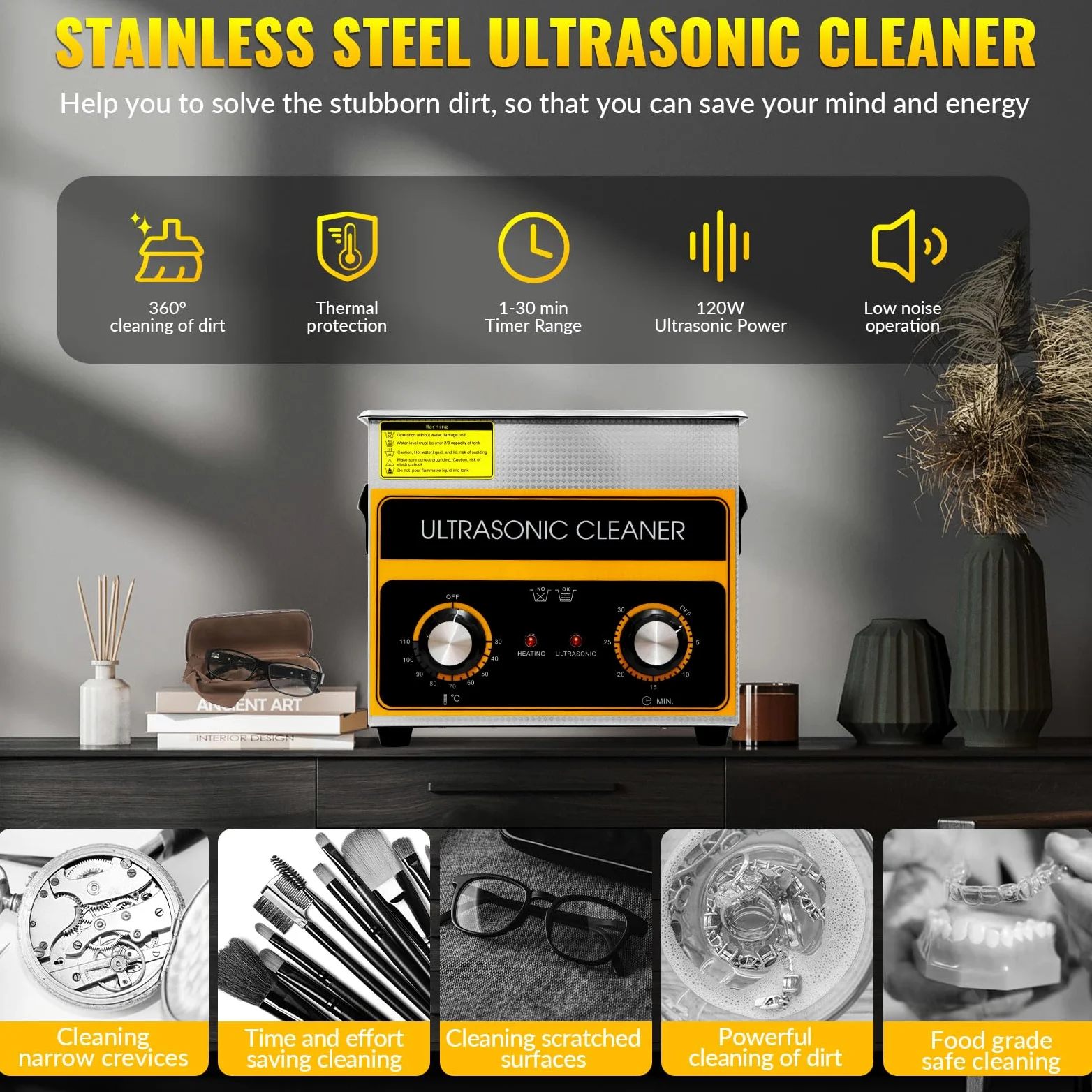 3,2L Limpiador Ultrasonidos Profesional,Máquina de Ultrasonido con Temporizador Digital Temperatura Ajustable Adecuado para limpiar dentaduras postizas, gafas, Limpieza de Joyas, Relojes