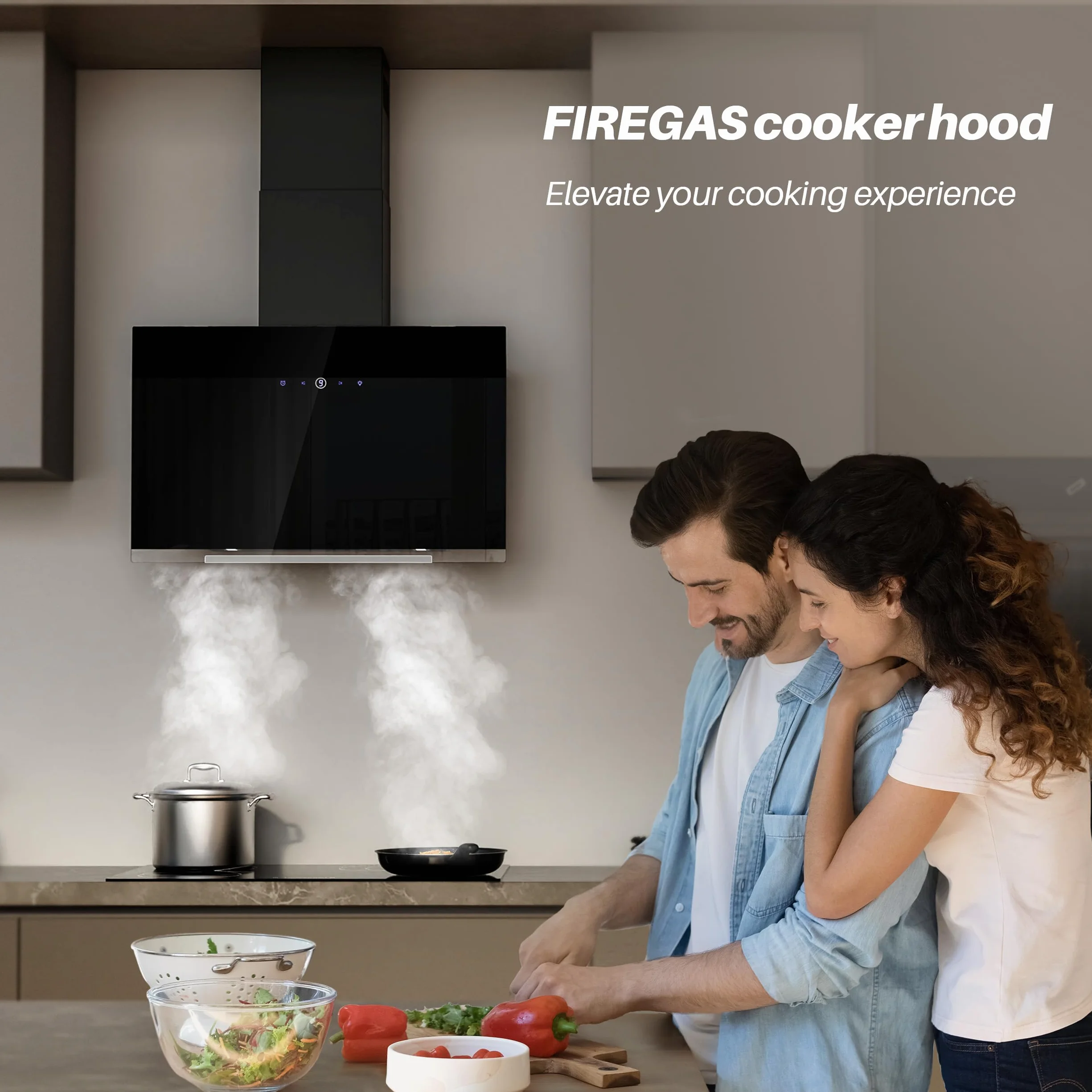 FIREGAS Campana Extractora 60cm 487m³/h Control Táctil 9 Velocidades LED Cristal Negro