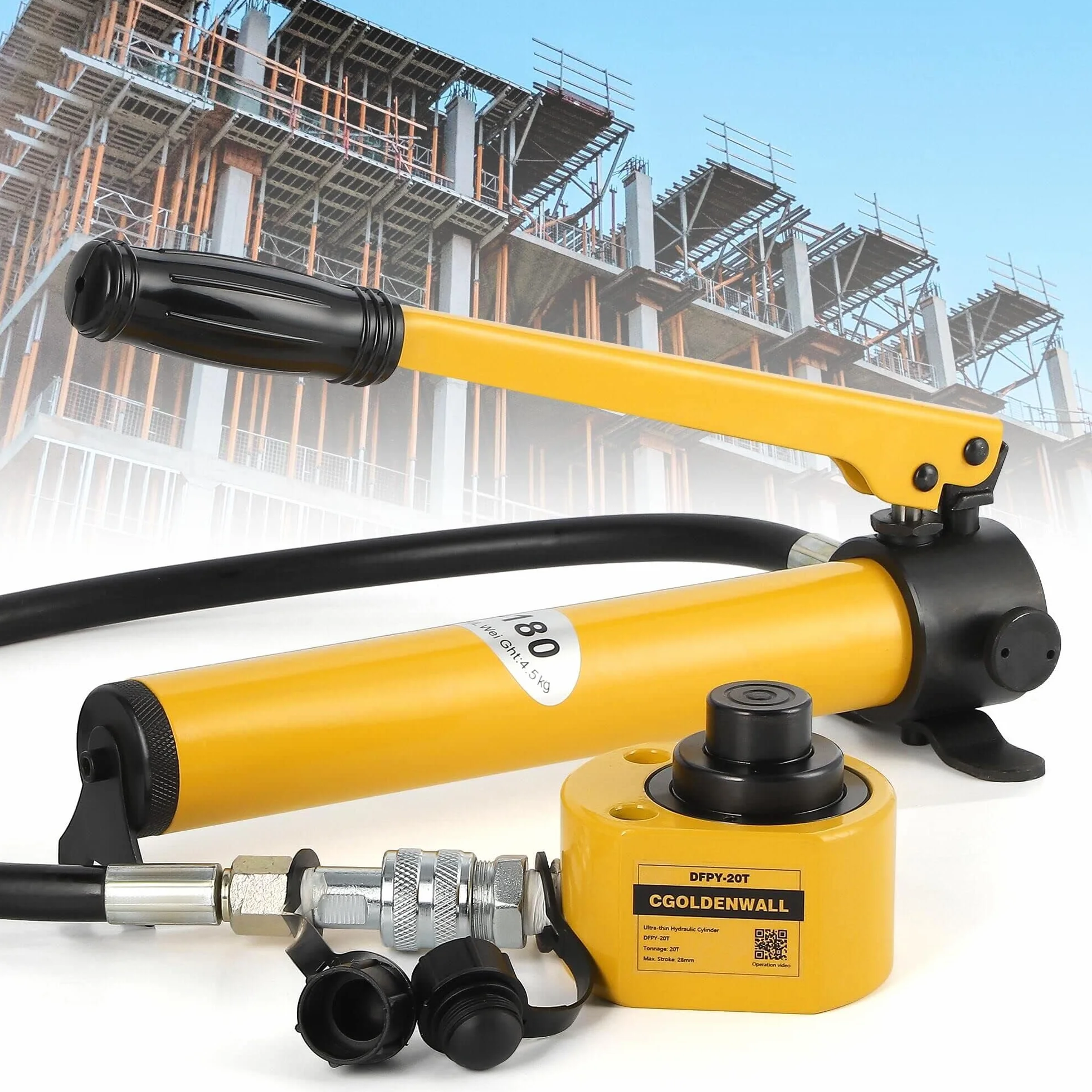 CGOLDENWALL Gato Hidráulico 10T con Bomba CP-180, 26mm Carrera, 51mm Altura Propia, Área Efectiva 11.3cm², para Maquinaria de Construcción (DFPY-10T+CP-180)