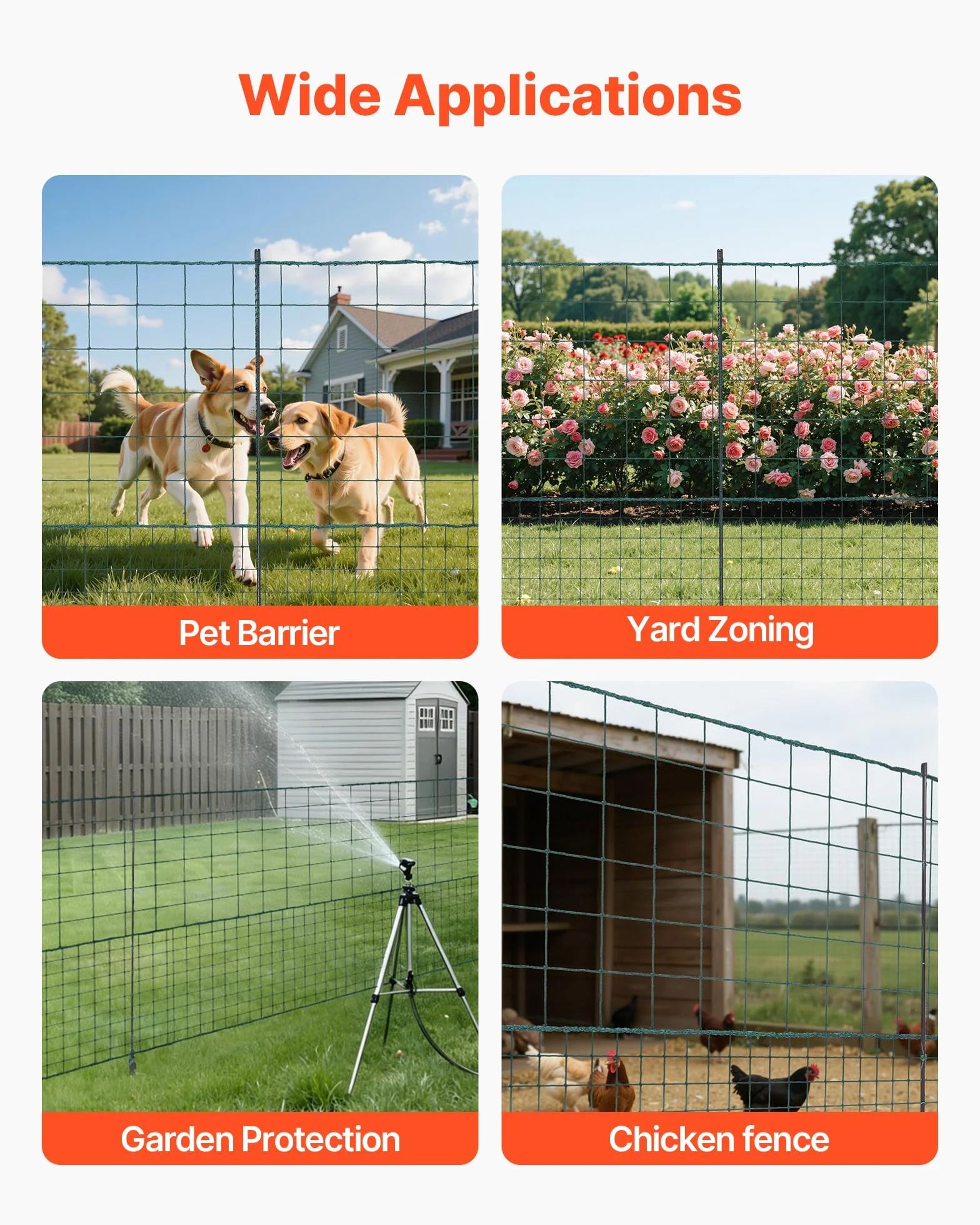VEVOR Valla de Pollos y Perros, Malla de Protección para Jardines, Red Plástica de Seguridad Verde (25m×1.05m)