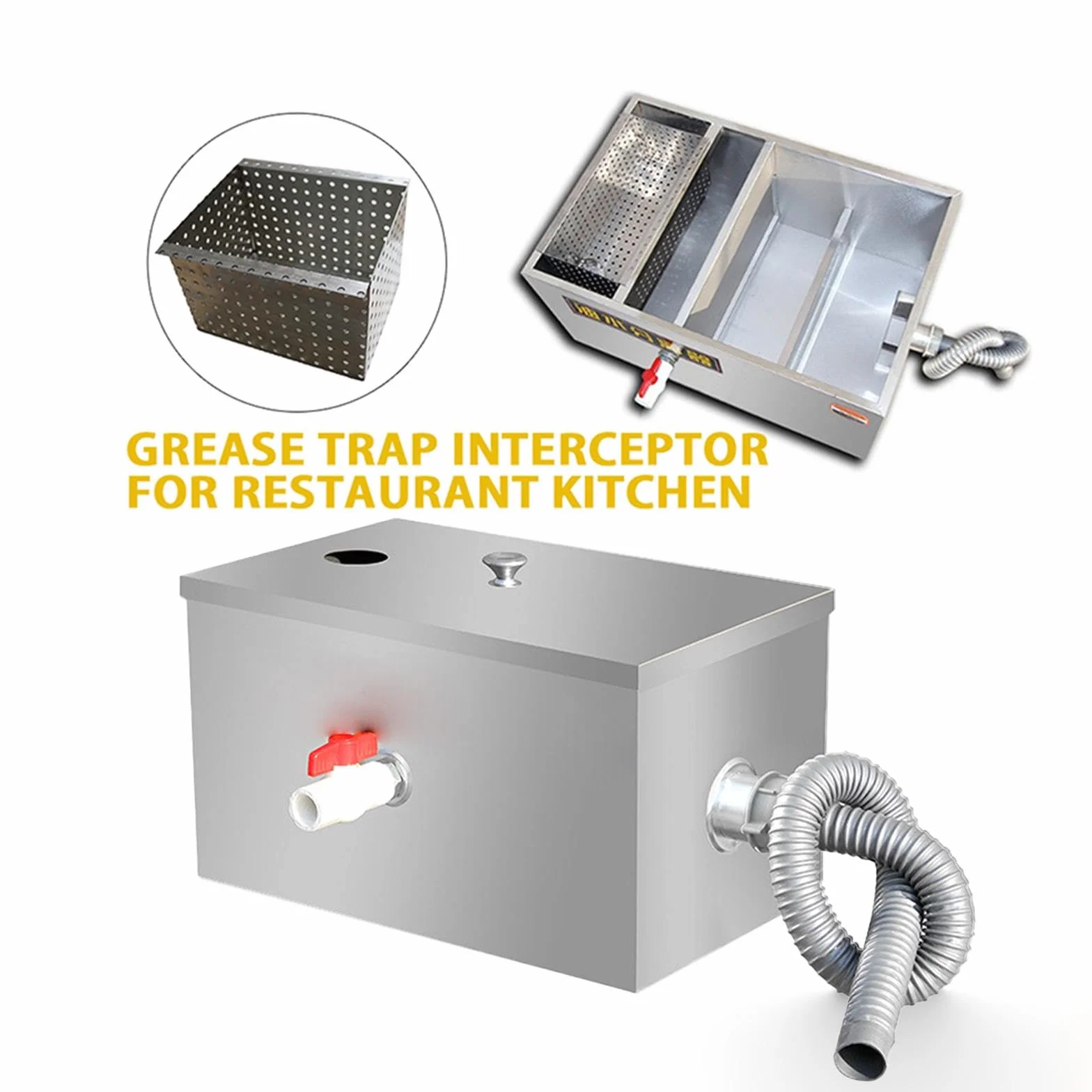 de Grasas Separador de Aceite de Grasa Filtro de Agua en Acero Inoxidable Resistente a la Corrosión Adecuado para Restaurantes, 40x25x25cm