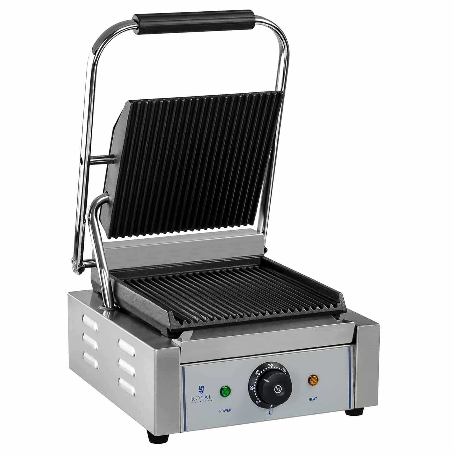 Royal Catering Sandwichera Parrilla Electrica Panini Grill RCCG-1800G (1.800 W, Superficie ondulada, Placa 23 x 22 cm x 22 cm, 230 V)