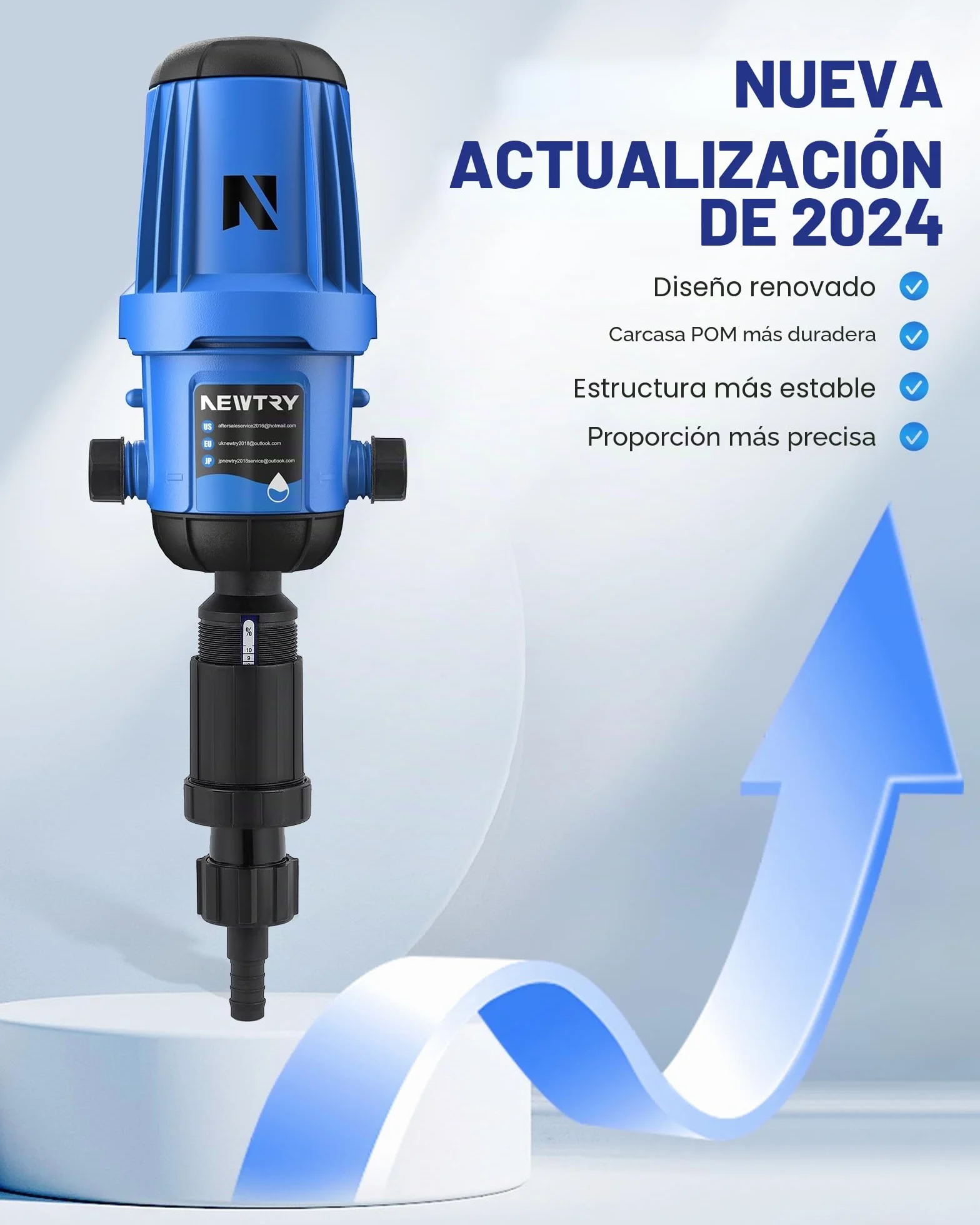 NEWTRY Inyector de fertilizante de riego por goteo, bomba proporcional ajustable del 1 al 10%, bomba dosificadora NPT de 3/4 pulgadas para jardín, sistema hidropónico y de riego