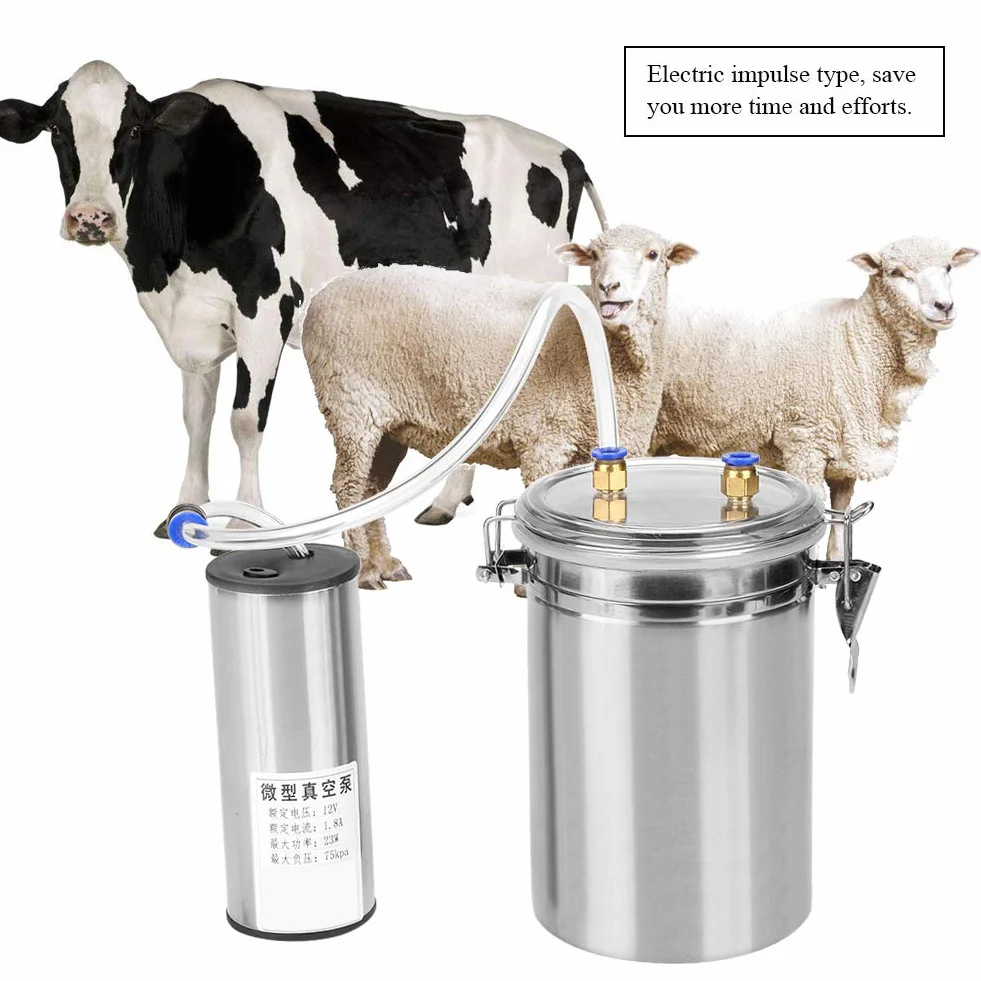 Máquina de ordeño eléctrica, máquina de ordeño portátil con bomba de vacío de acero inoxidable de 2L para Dairy Homestead(Cow)