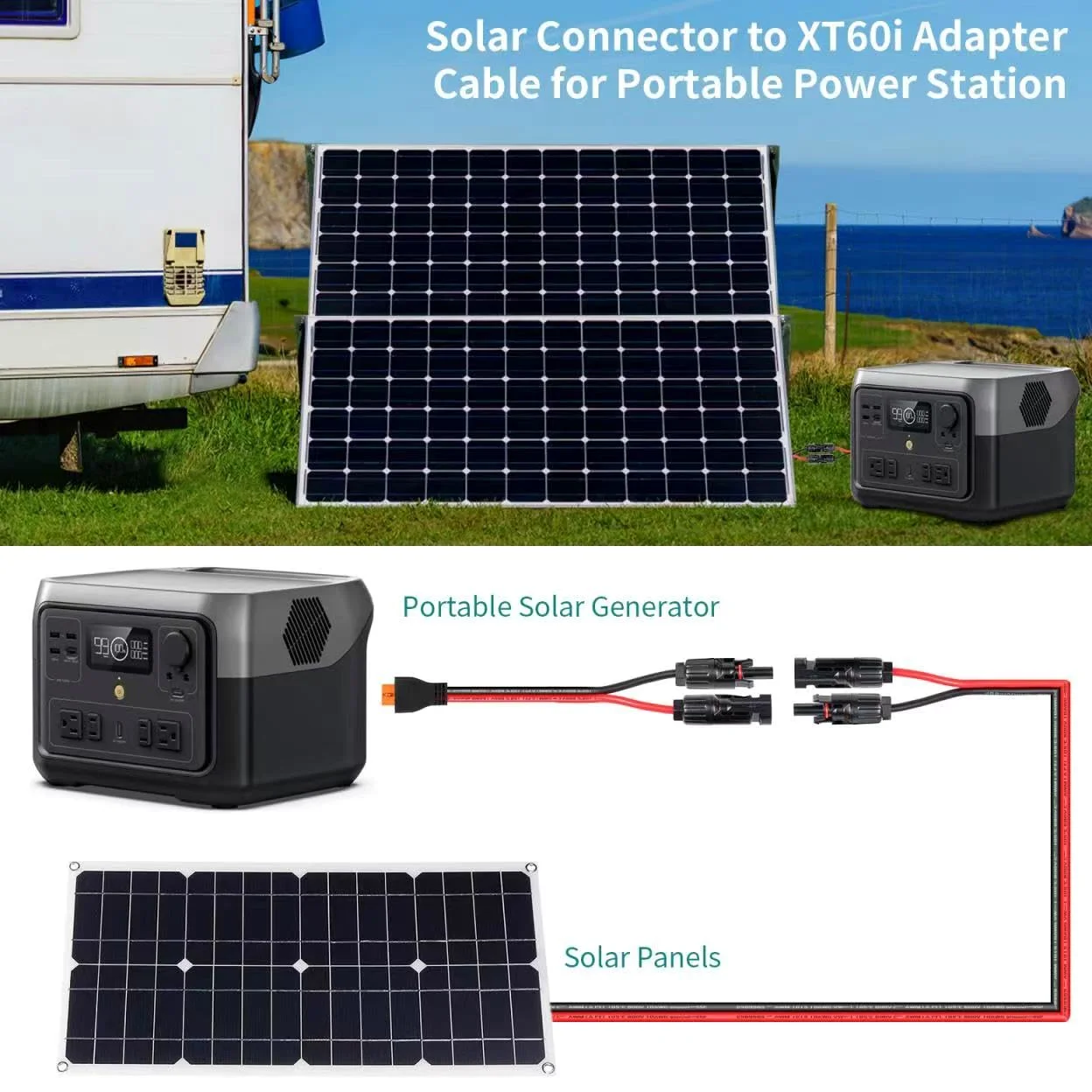Cable de cobre estañado XT60i de 10 AWG a conector de panel solar, cable de extensión de 50 pies – Cable solar a XT60i resistente para baterías RC, drones, sistemas de energía solar y aplicaciones de