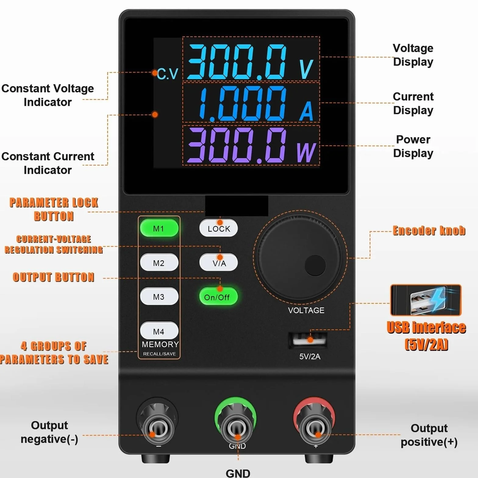 Fuente de Alimentación, Fuente De Alimentación De Banco De Laboratorio Regulada, Programable Y Ajustable Con Almacenamiento De Memoria De Software RS-232 For PC(SPPS-3001D-232)