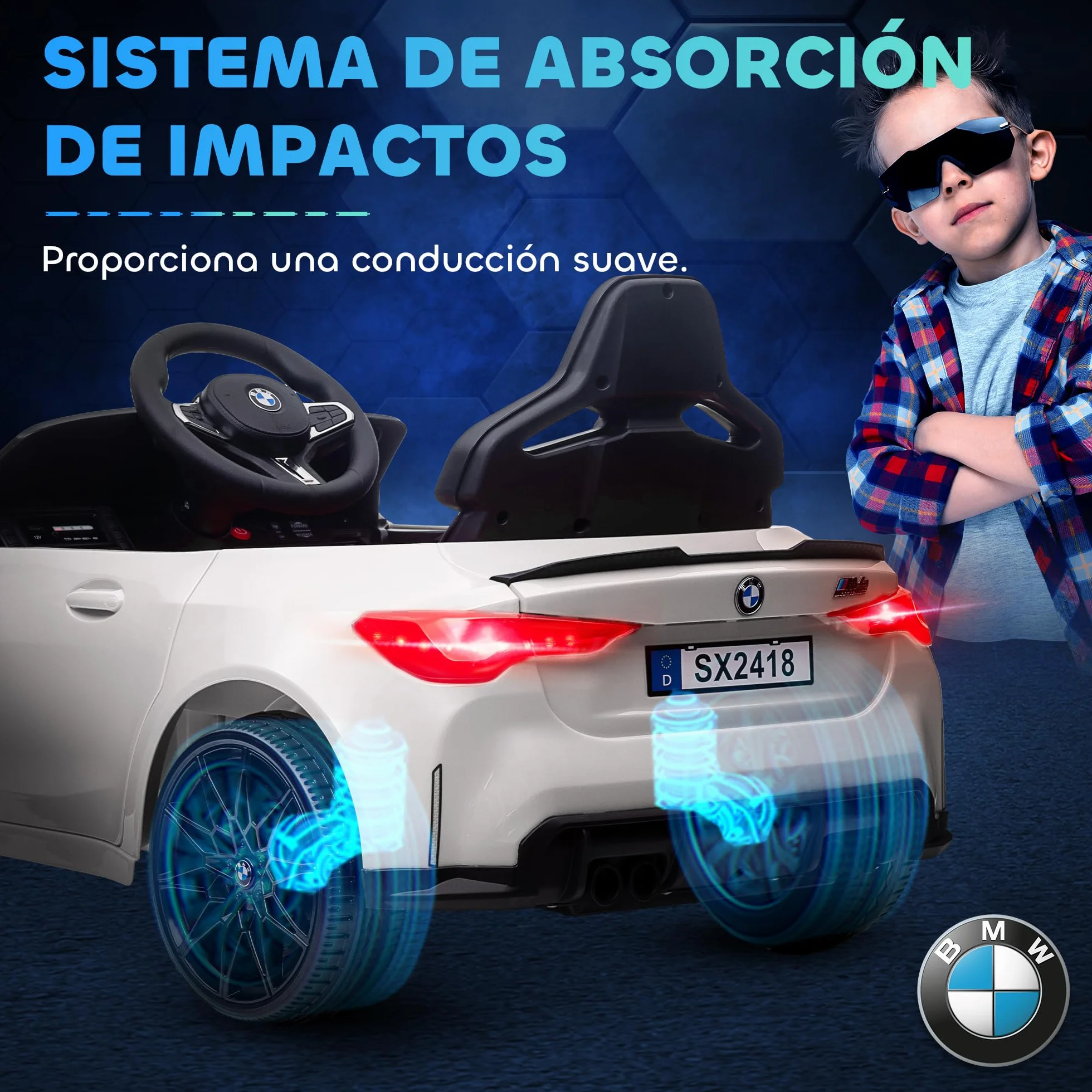 AIYAPLAY BMW M4 Coche Eléctrico para Niños 12V con Mando a Distancia 2,4G Ruedas Suspensión Faros LED