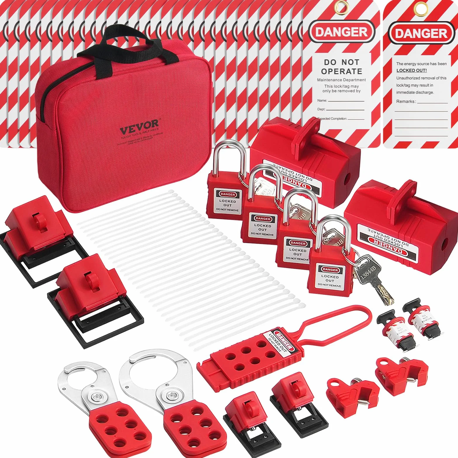 VEVOR Kit de Etiquetado de Bloqueo Eléctrico 47 Piezas Seguridad Loto Candados Cerrojos Etiquetas