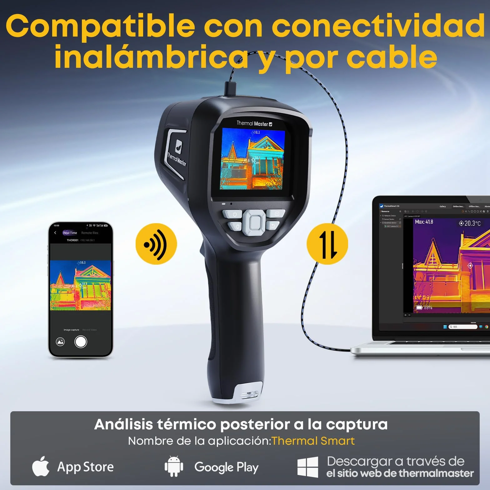 Cámara termográfica X³ IR Resolución 512x384 Cámara infrarroja para inspección Industrial Pantalla de 3,5 Pulgadas Cámara Visual de 2M píxeles, -20°C - 550°C 40mK (Thor 002)
