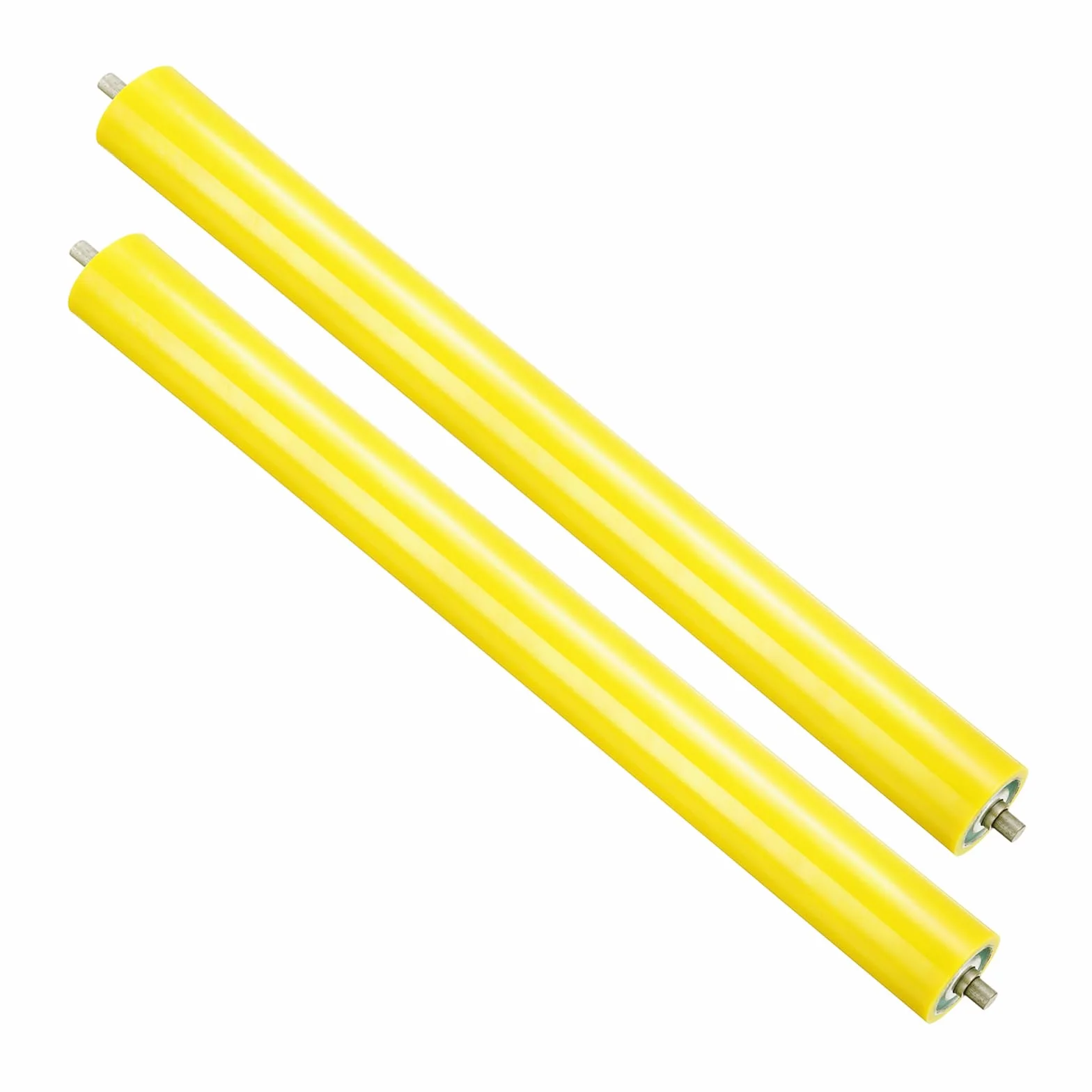 PATIKIL Transportador Poliuretano Recubierto Rodillo 4" Diámetro 24" Longitud, 2 Paquete Inoxidable Acero Transmisión Reemplazo Parte Galvanizado Extremo, Amarillo