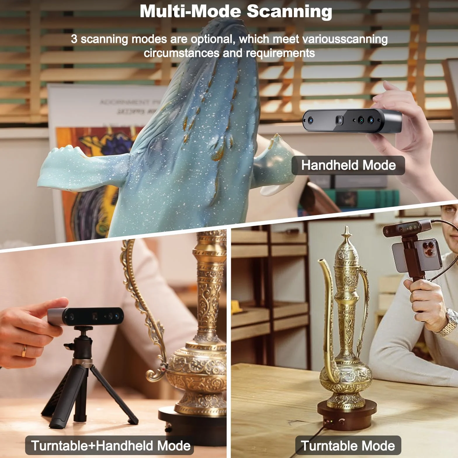 Revopoint Escáner 3D Inspire para impresión 3D, precisión de 0,2 mm, velocidad de escaneo de 18 FPS, modelo 3D portátil, escaneo estable con IMU, escáner 3D de infrarrojos con plato giratorio