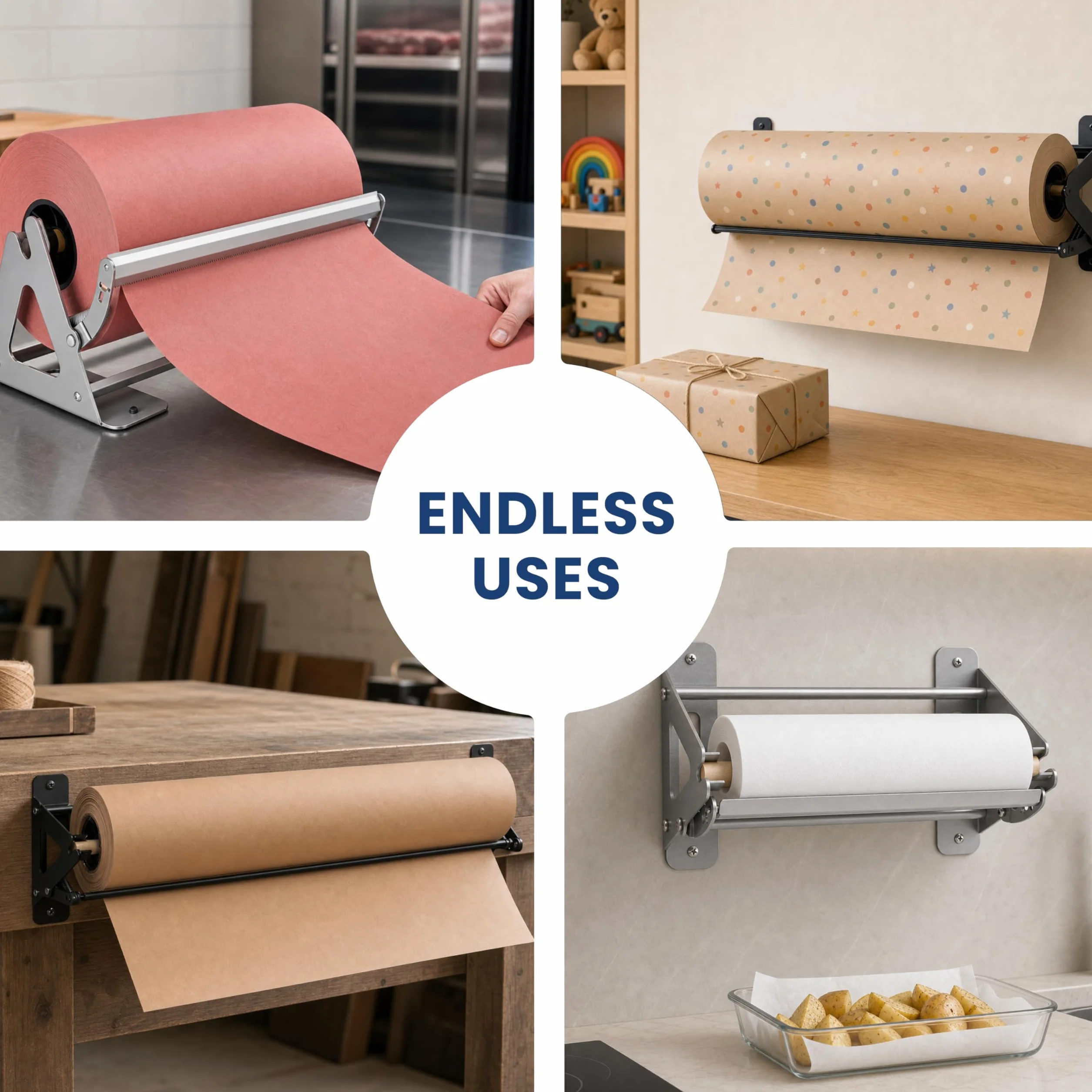Dispensador y Cortador de Rollos de Papel – Dispensador de Papel de Kraft, congelador y Carnicero Resistente – Antideslizante y montado en la Pared (24 Pulgadas) (hasta Rollos de 1000 pies)