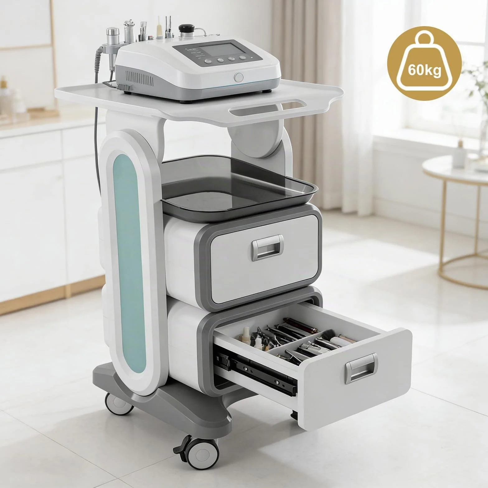 Carrito Médico con 2 Cajones, Carro de Almacenamiento Rodante para Laboratorio y Dental