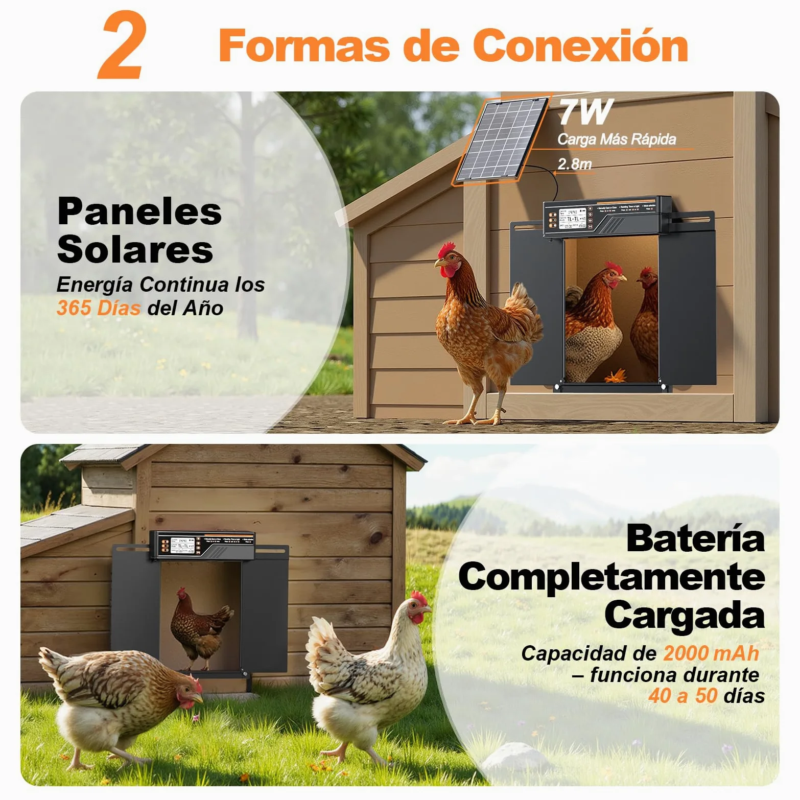 Puerta Automática Grande para Gallinero con Panel Solar de 7W, Puerta Gallinero de Aleación de Aluminio con 4 Modos, Temporizador y Sensor de Luz, Pantalla LCD de Gran Tamaño, con Mando a Distancia