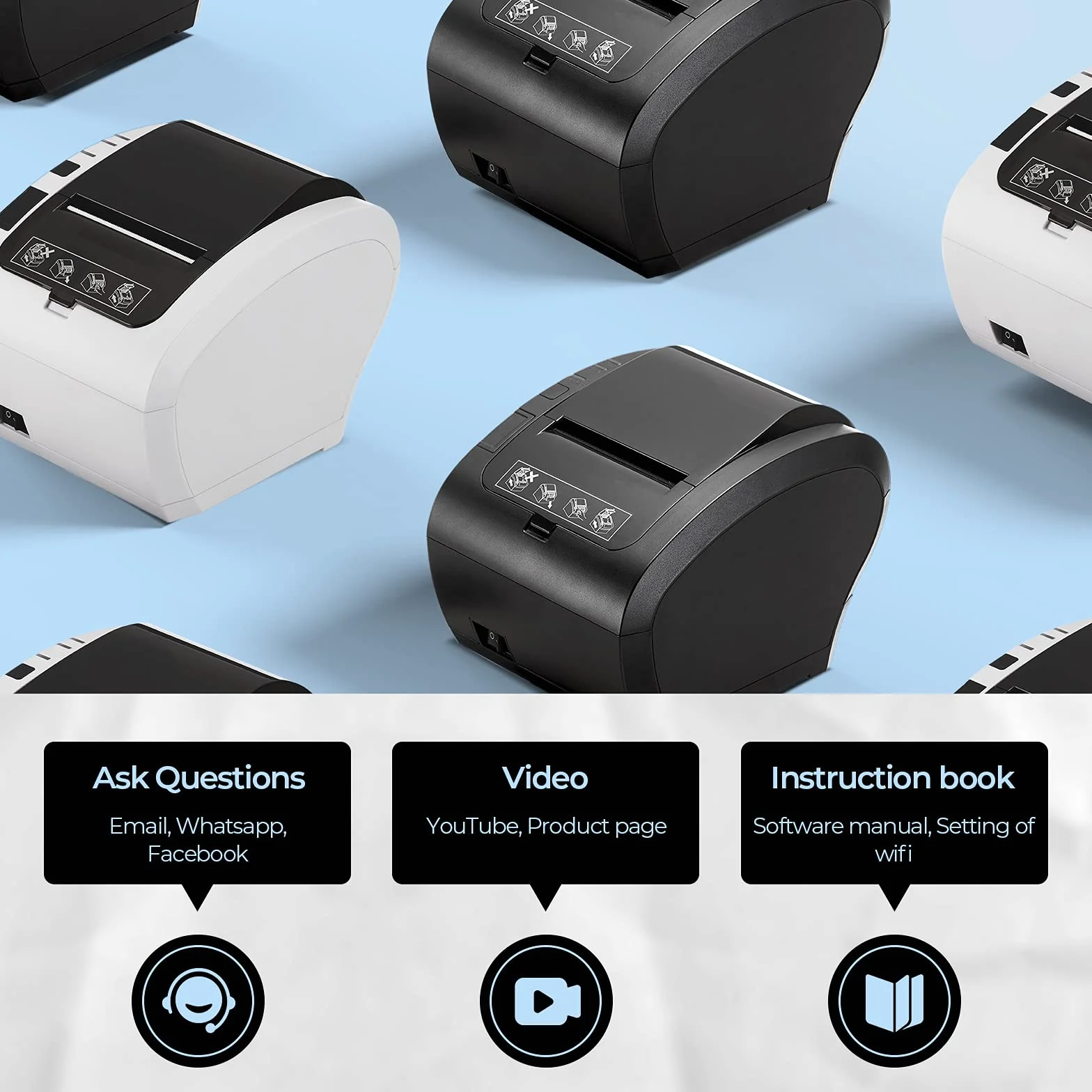 MUNBYN WiFi Impresora termica, Impresora de Ticket, Térmica WiFi, Impresora de Recibos 80mm, Ticketera Velocidad 300mm/s ESC/POS Compatible con Mac/Android/Windows-Negro